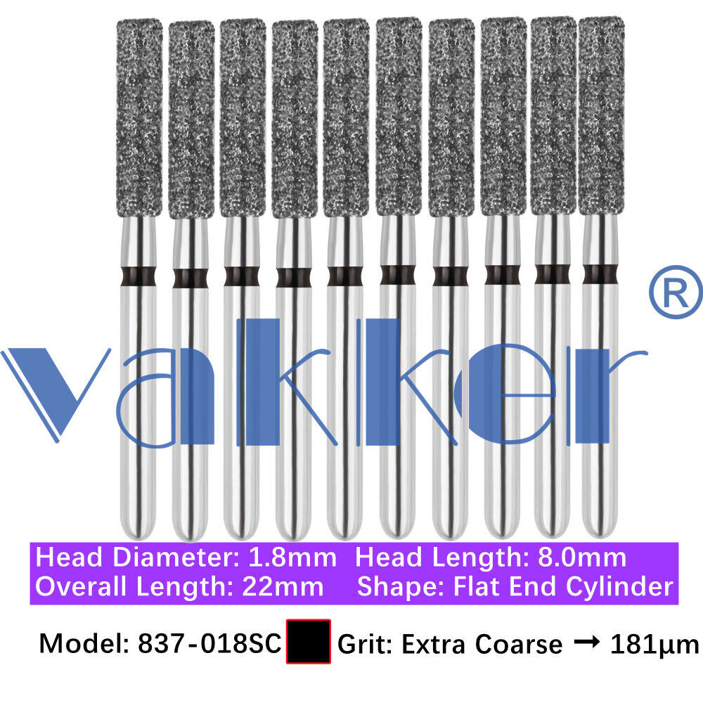 10pc Diamond Burs Shape Flat & Round End Modified Cylinder Fine Medium Coarse