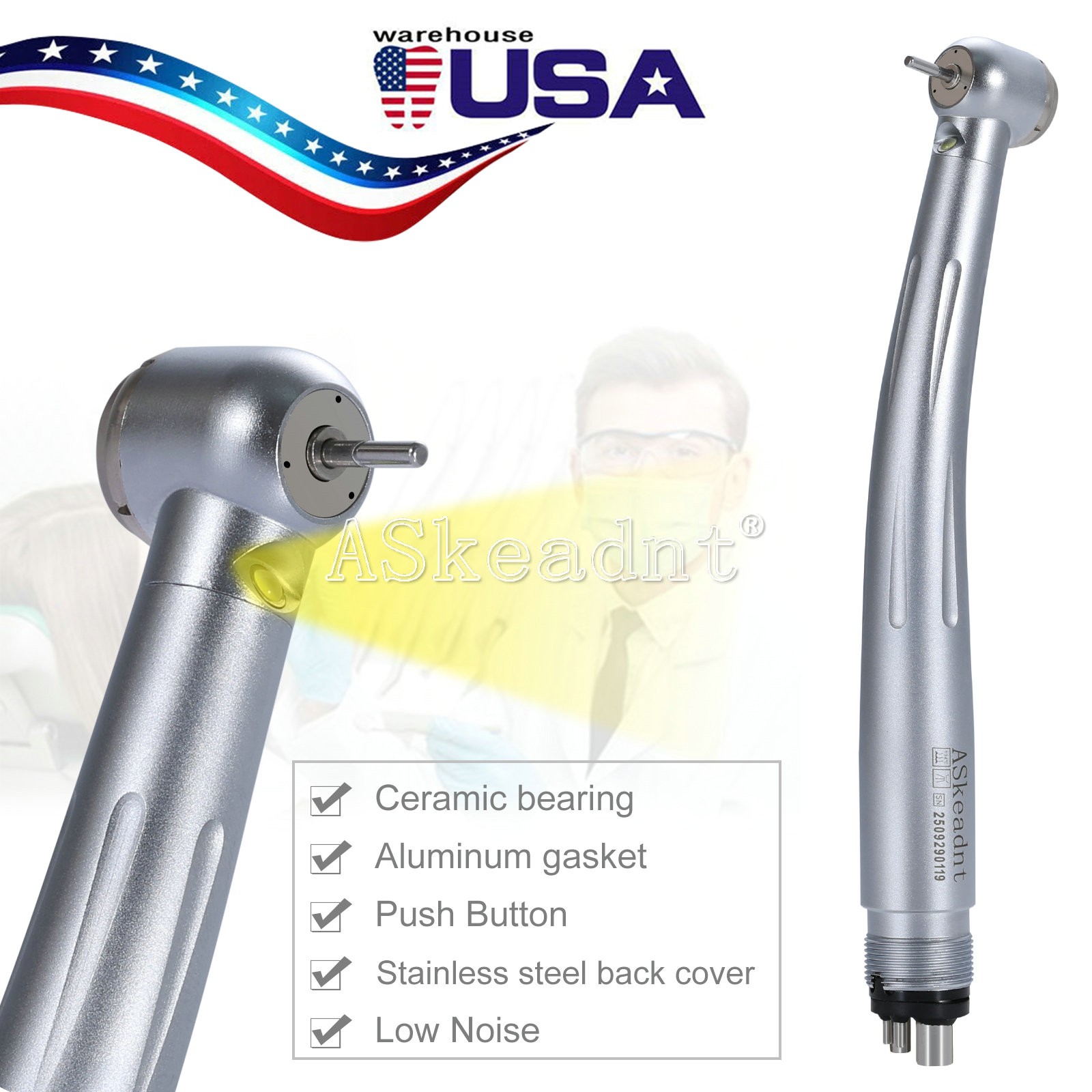 Dental LED E-generator Handpiece Ceramic Bearing 4Hole large torque for KAV