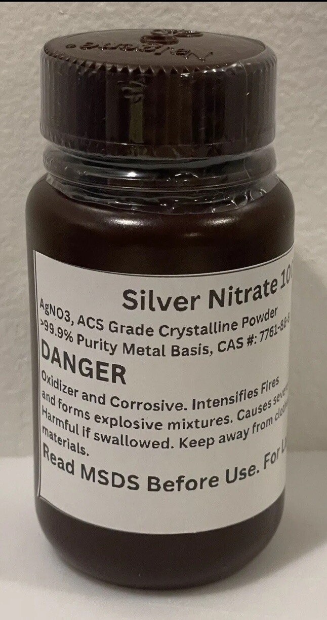 Pure Silver Nitrate Crystal 99.9+% ACS Grade 1/2 Pound 227 Grams