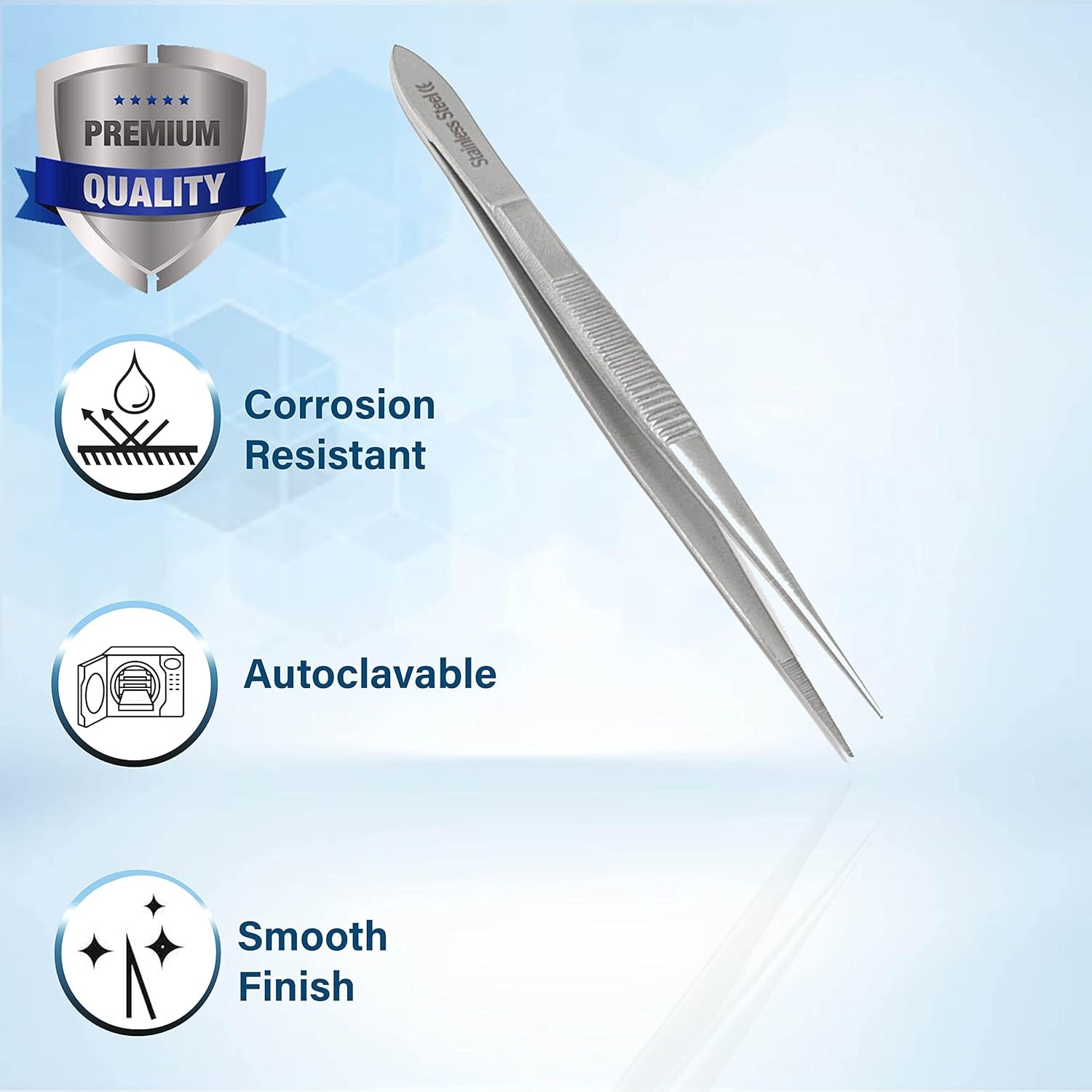 8″ Stainless Steel Precision Forceps with Fine Straight Serrated Tips for Lab