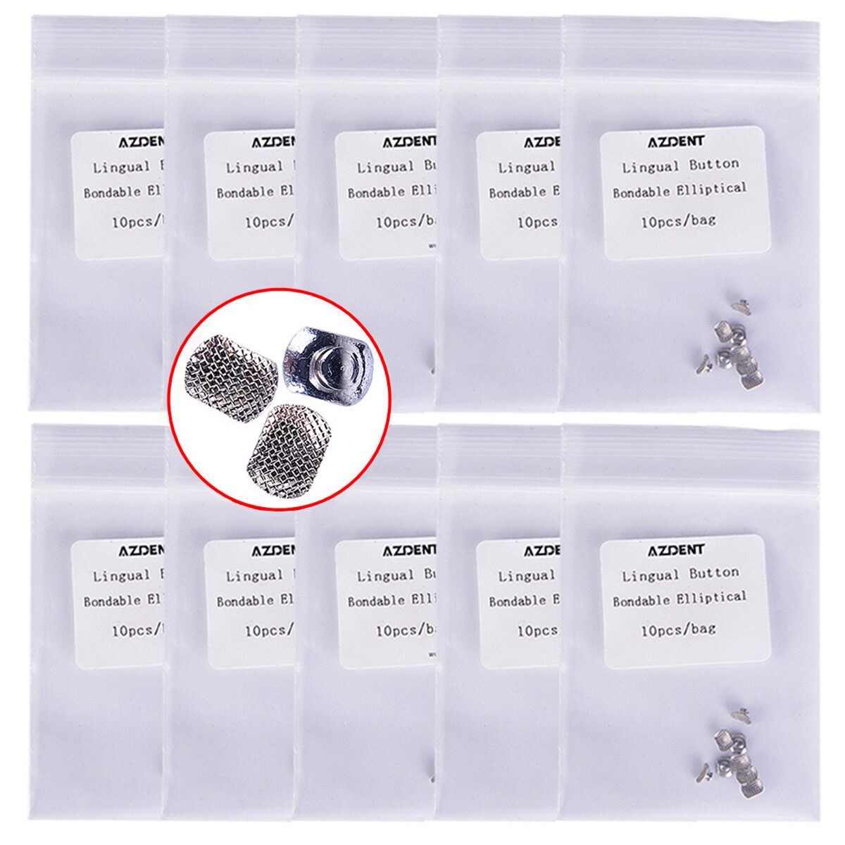 AZDENT Dental Orthodontic Lingual Buttons Bondable Round Base 8Models 10pcs/pack