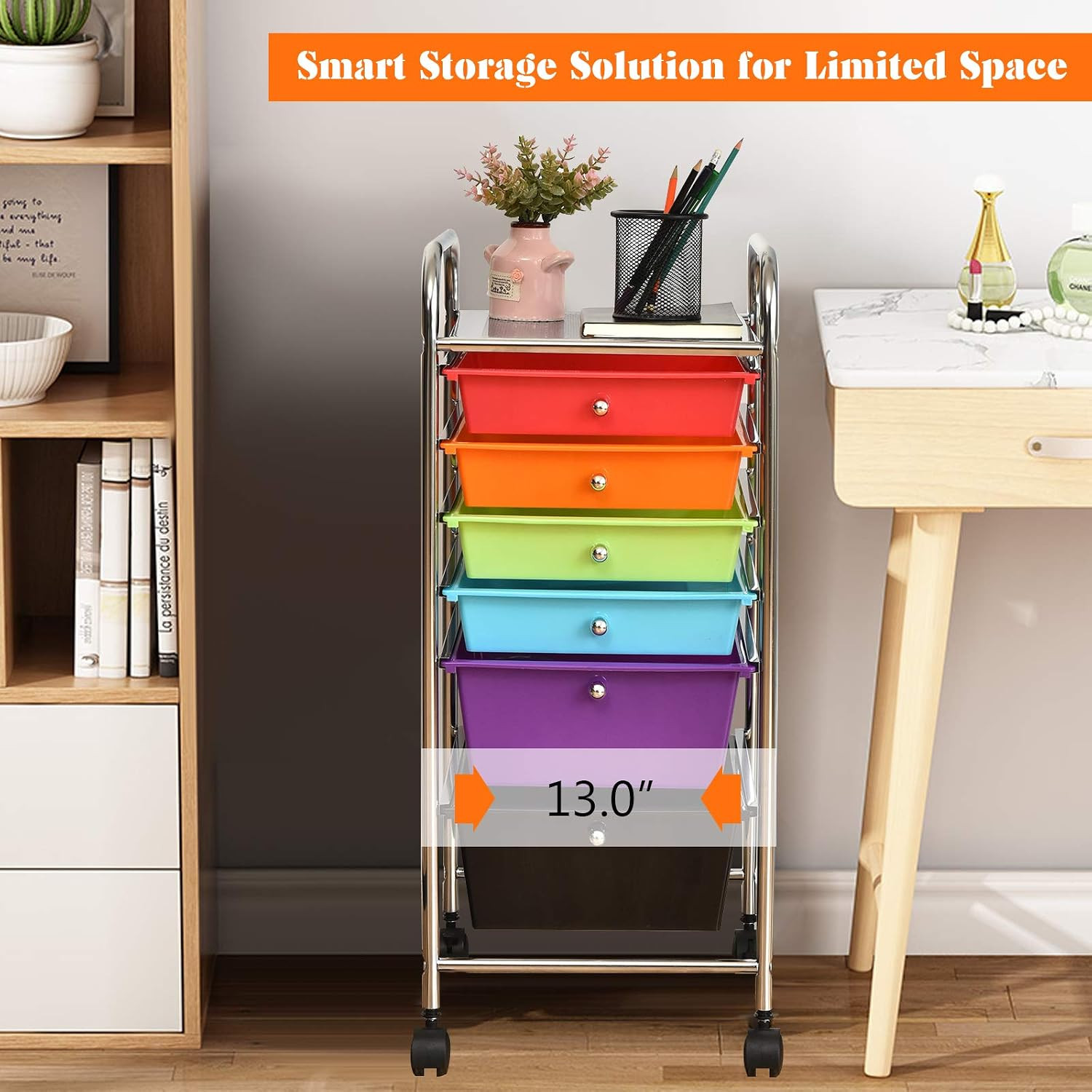 Multicolor 6-Drawer Rolling Storage Cart – Mobile Organizer for Home & Office