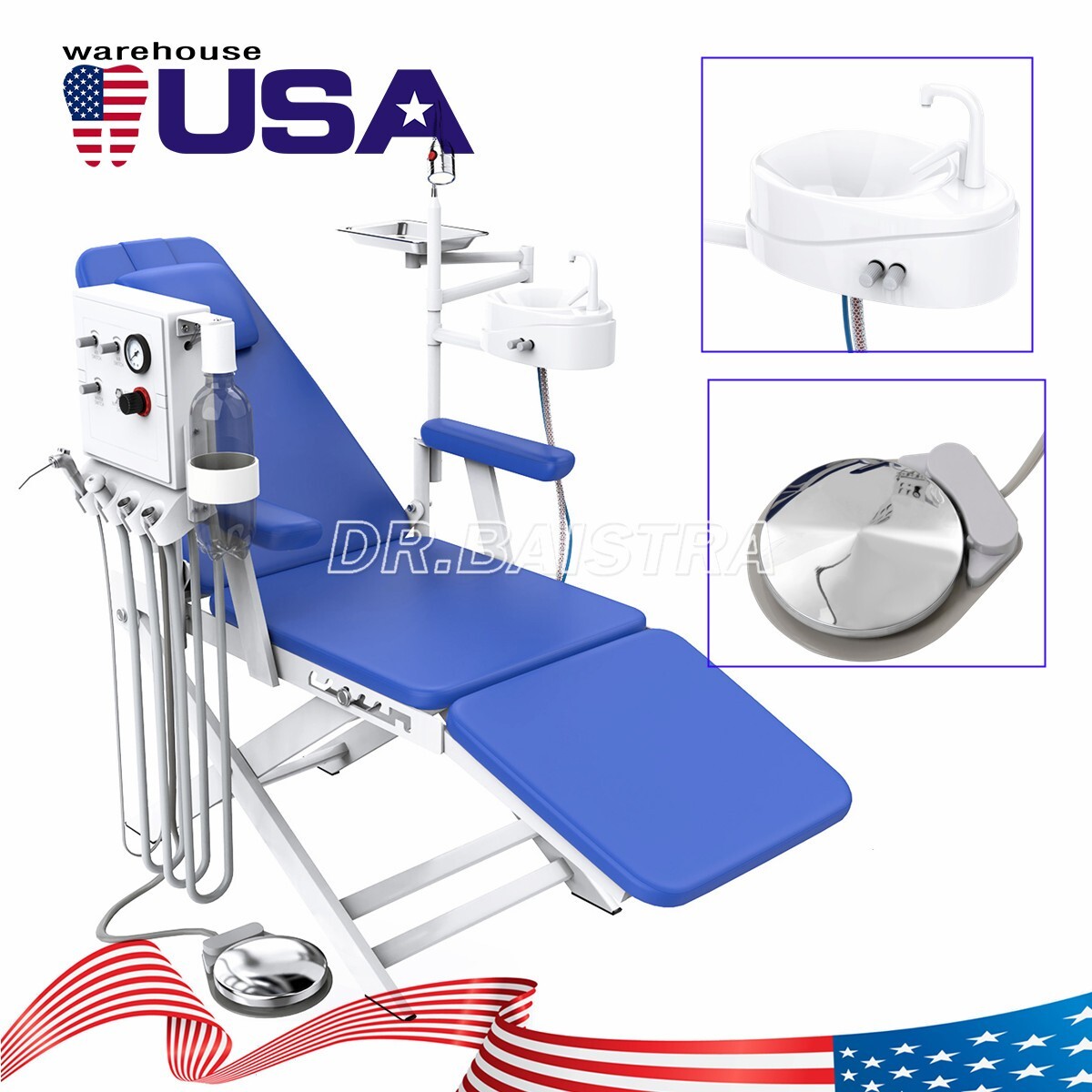 Dental Silla LED recargable portátil plegable+Unidad de turbina+Jeringa de 3 vía