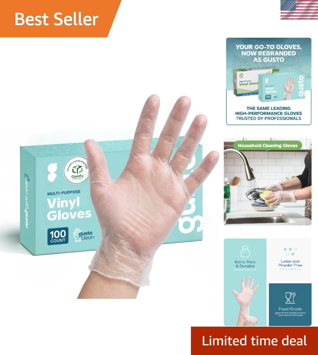 Ambidextrous Large Vinyl Gloves – Clear, Latex-Free, and Waterproof – 100 Count