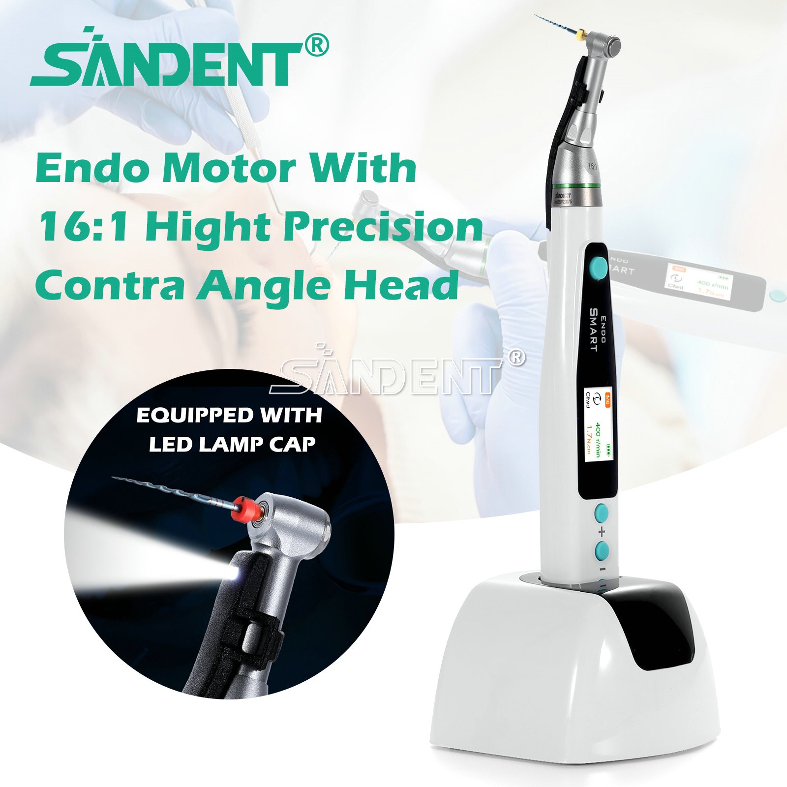 Smart Reciprocating LED Dental Endo Motor Root Canal Cordless / 1:1 16:1 Head