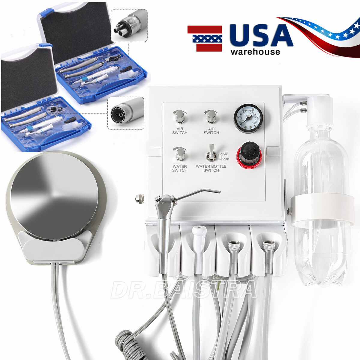 Portable Dental Turbine Unit Air Compressor/High&Low Speed Handpiece Kit 2/4Hole