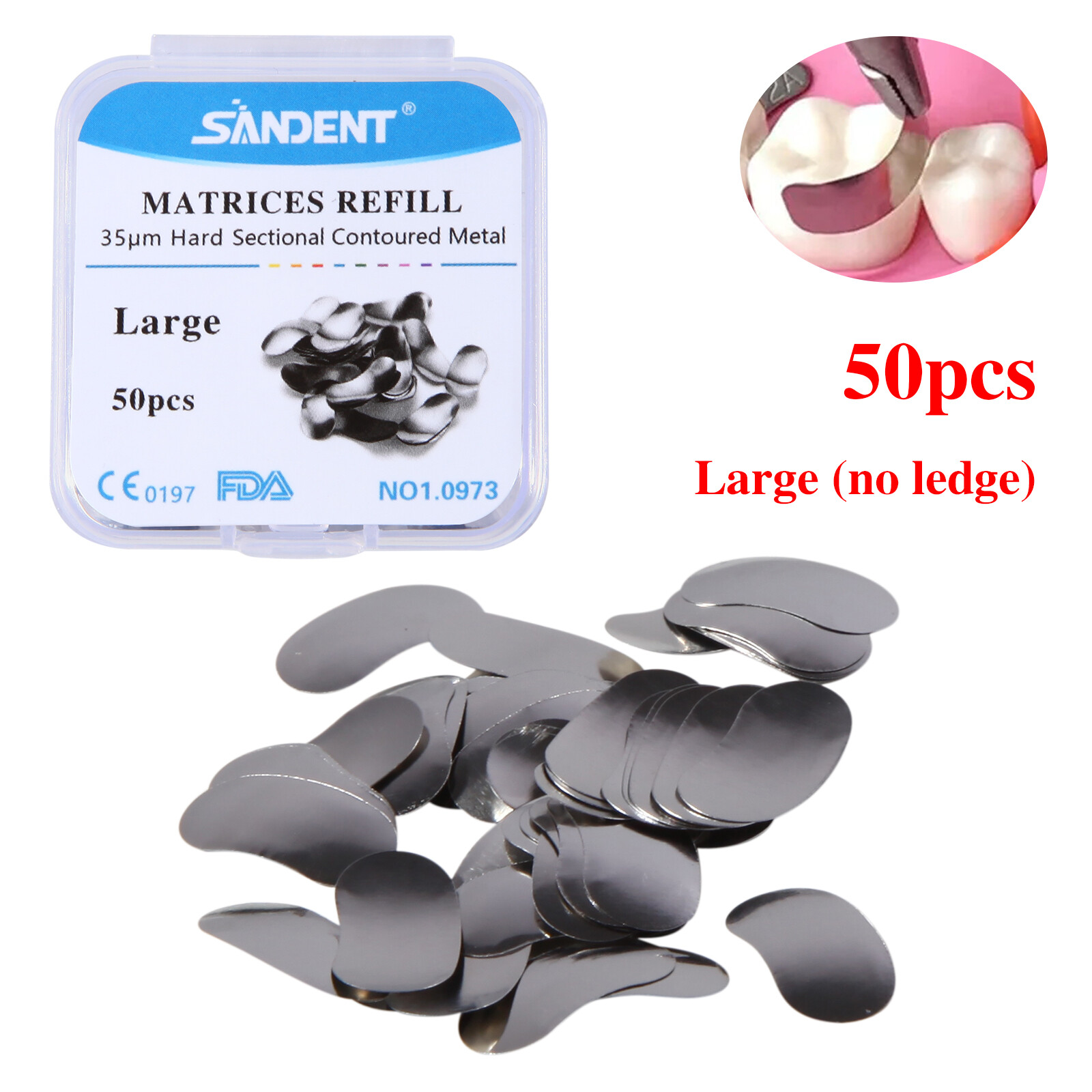 50Pcs Dental Metal Matrices Matrix Band Sectional Contoured Refill Large 35μm