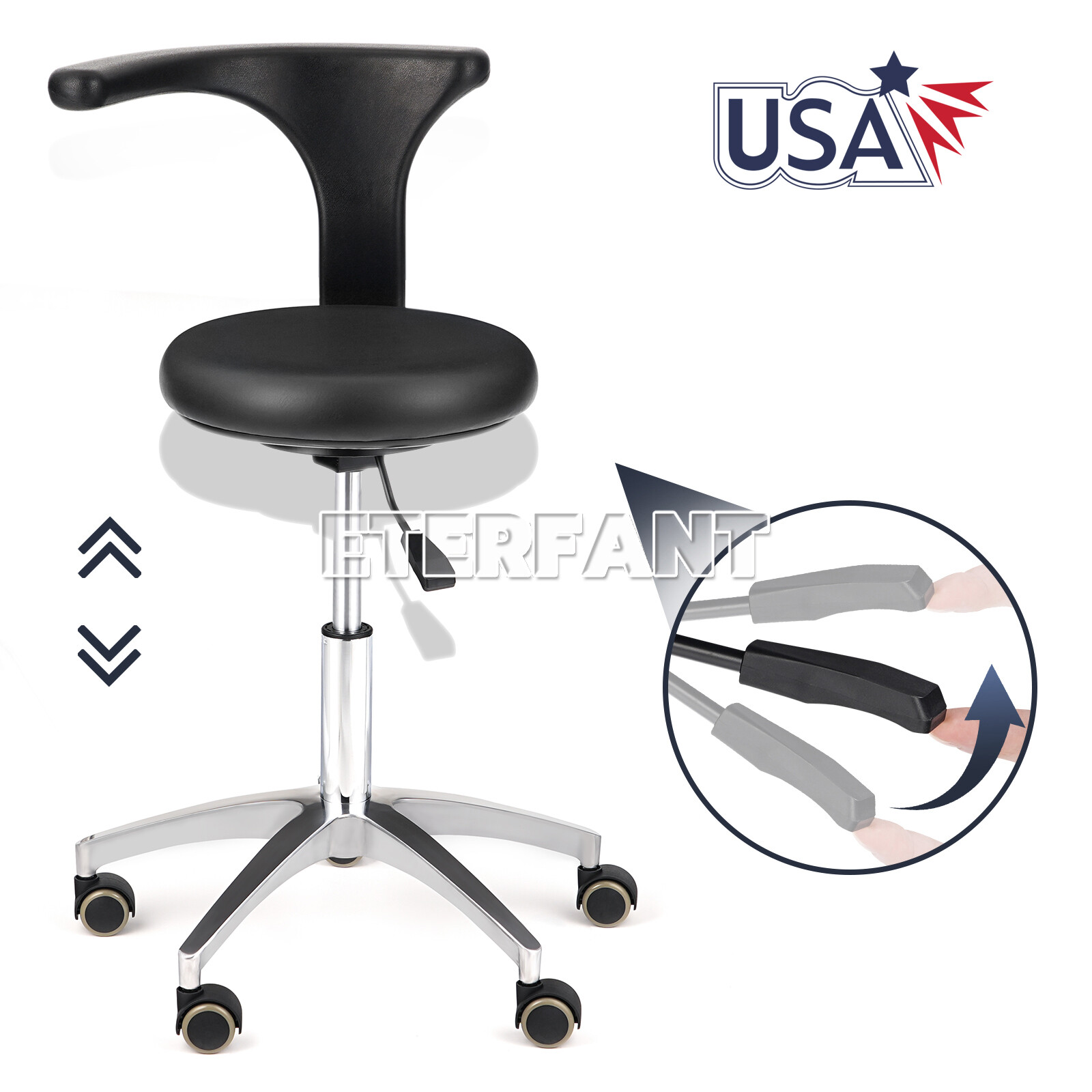 Adjustable Dental Doctor Assistant Stool Mobile Chair PU Leather Blue/Black