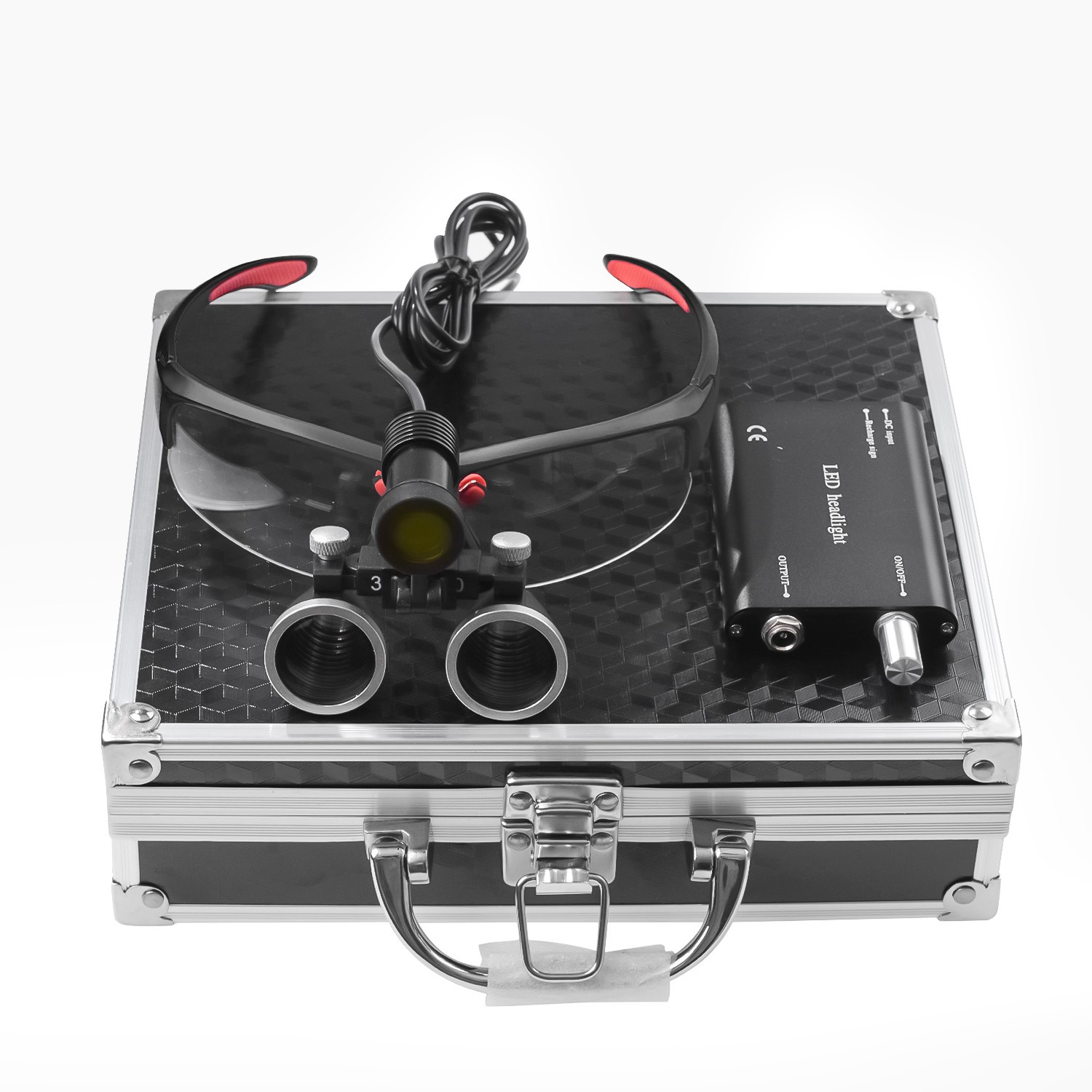 Dental Loupes 3.5x Binocular Magnifier with Headlight 5W LED Metal Box Black US