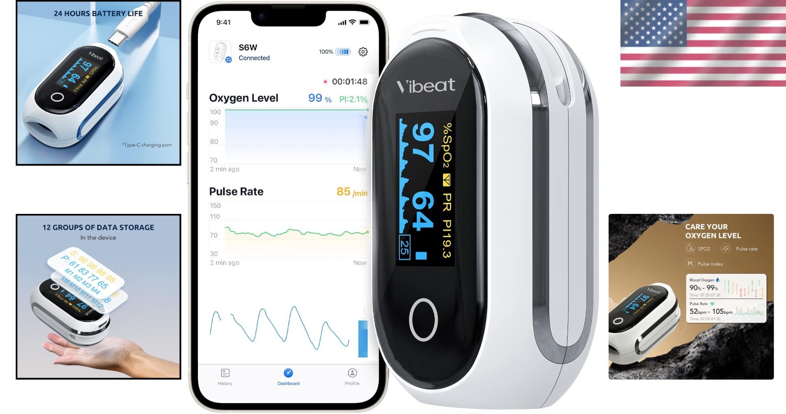 Rechargeable Bluetooth Oximeter: Real-Time Blood Oxygen & Pulse Rate Tracking