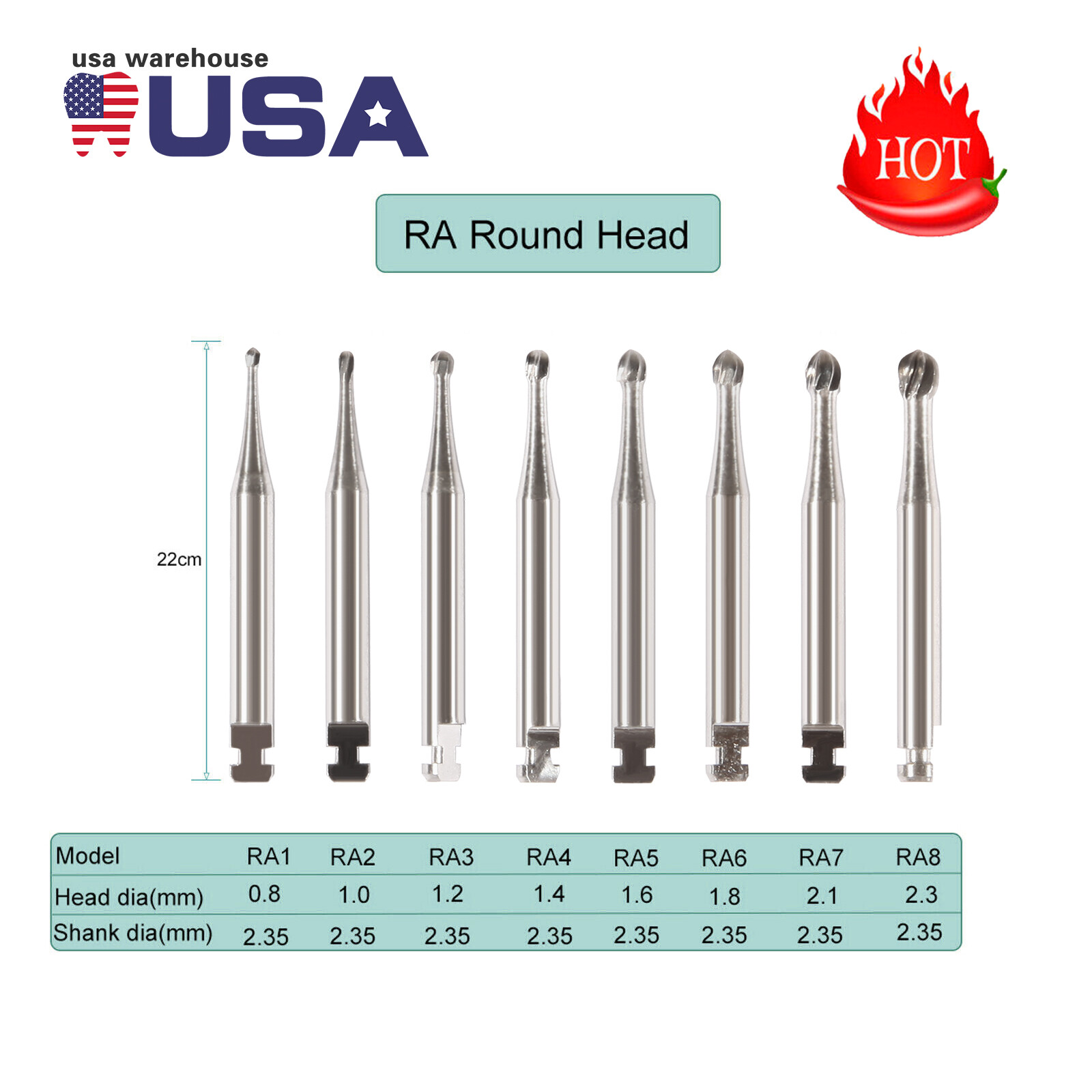 Dental Burs RA 1-8 Latch 2.35mm Carbide Bur Inverted Cone Prima CA Low Speed