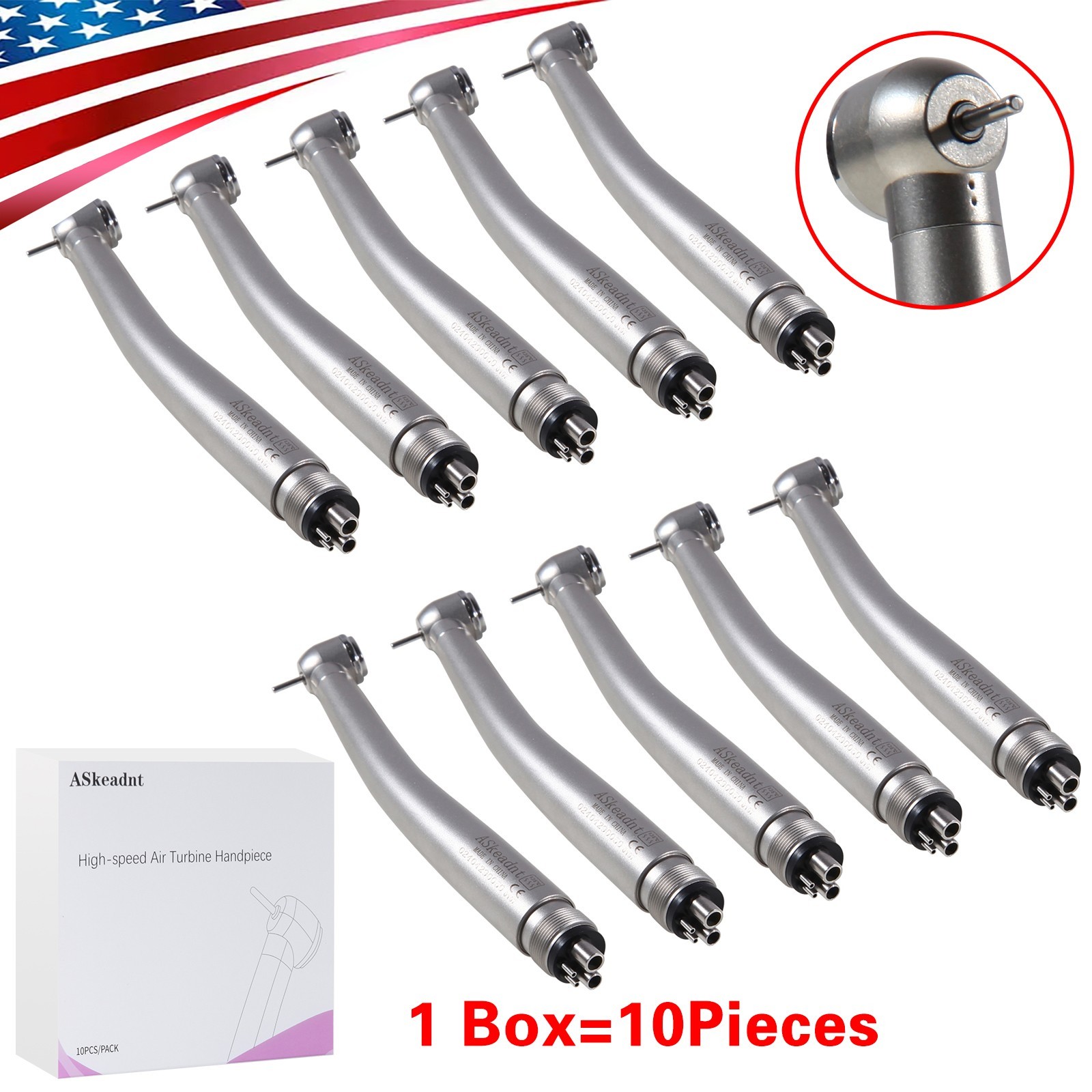 10* BURR Dental Fast High Speed Handpiece Push Turbine 4 Holes Fit NSK Pana Max