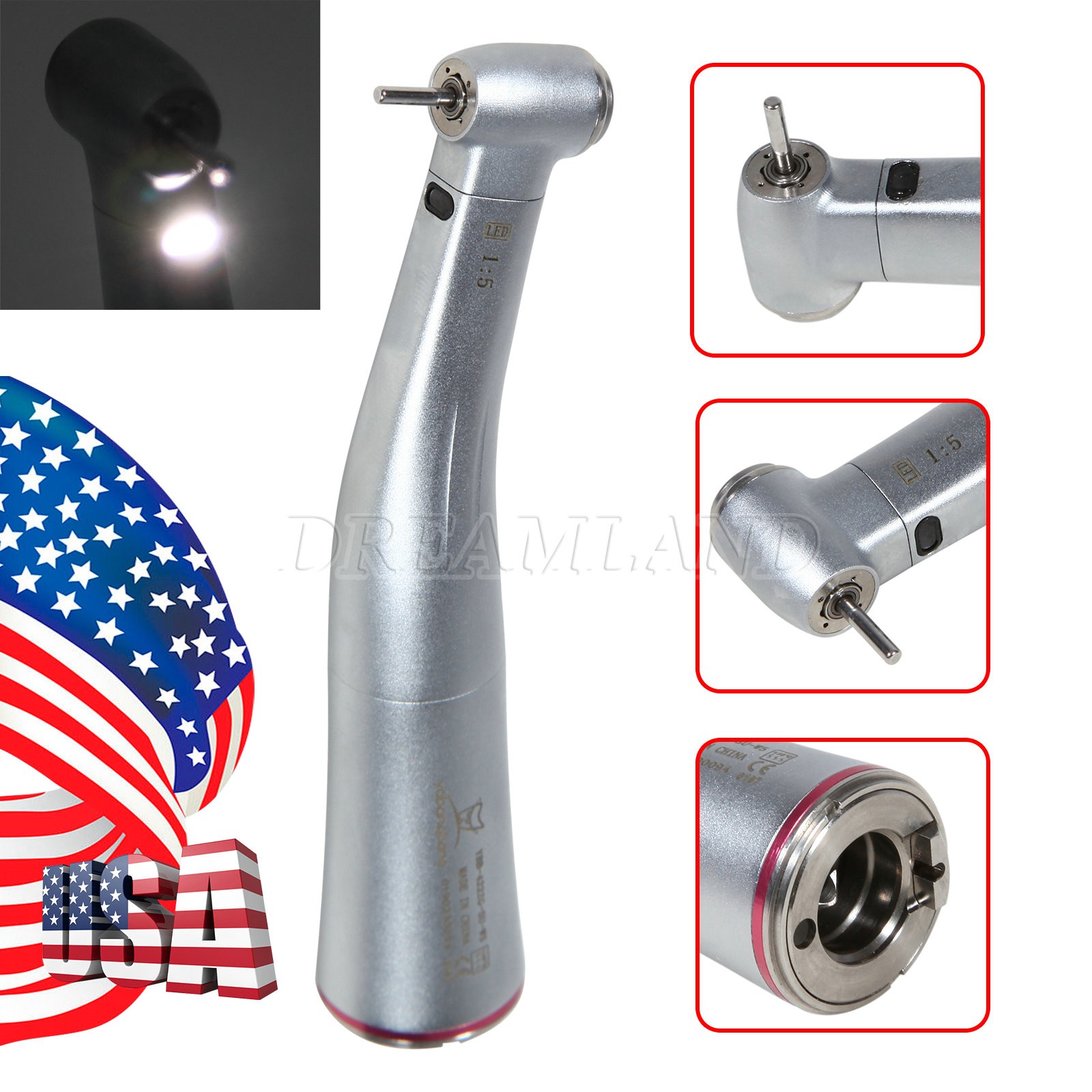 Dental LED High Speed /1:5 Increasing Optic Contra Angle Handpiece/ Cartridge ds
