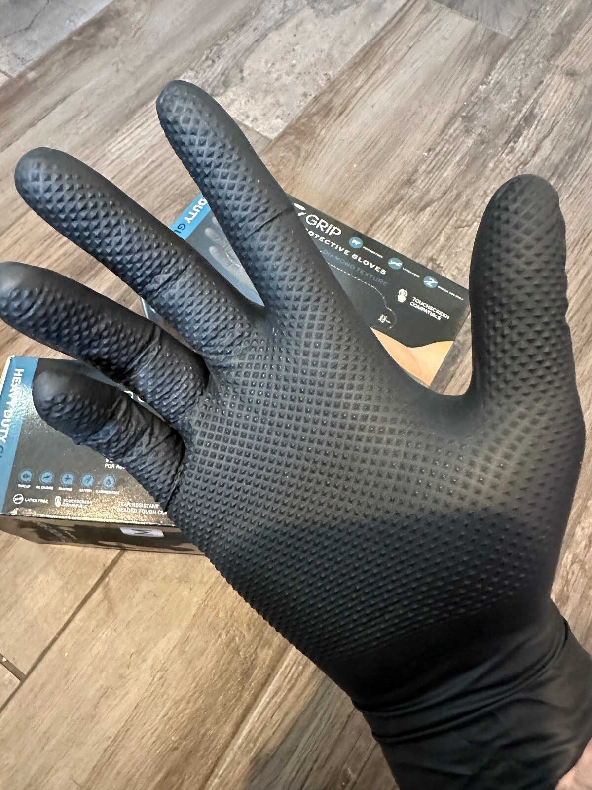 FIRSTGLOVE HD BLACK Nitrile Disposable Gloves 8 Mil Raised Diamond Texture, 100