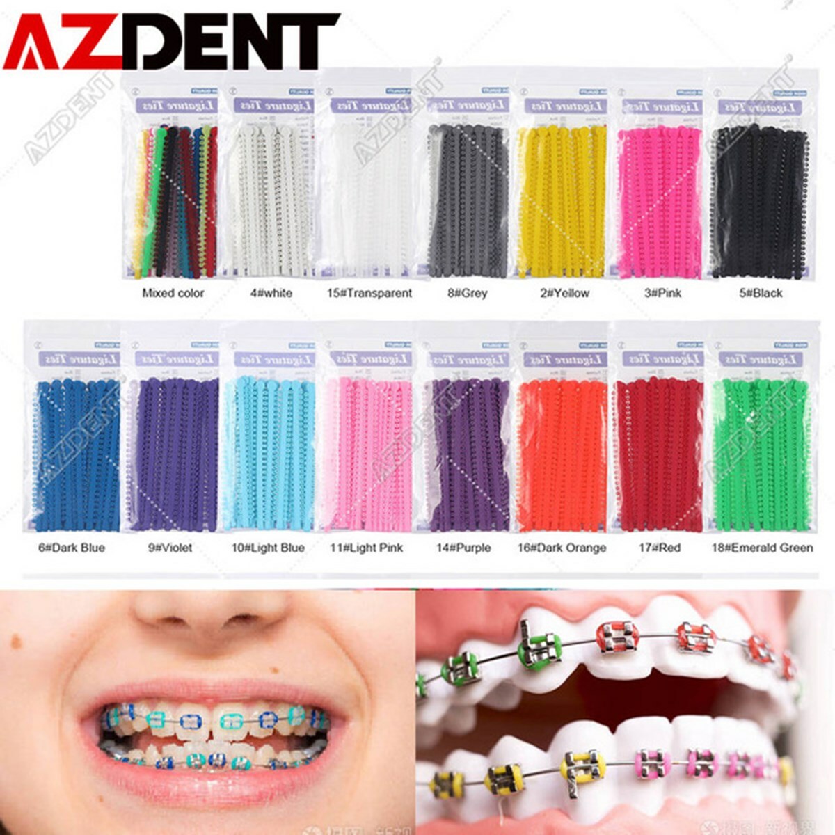 1000 piezas Las ligaduras de ortodoncia dental atan bandas de goma elásticas