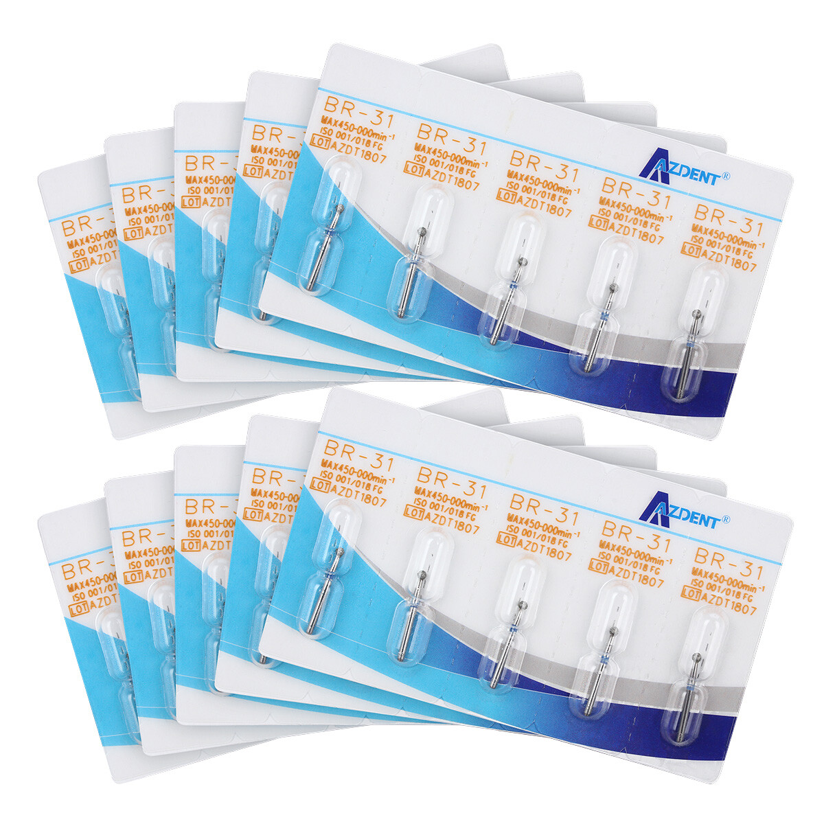 100pcs AZDENT Dental Diamond Burs For High Speed Handpiece Friction Grip 1.6mm