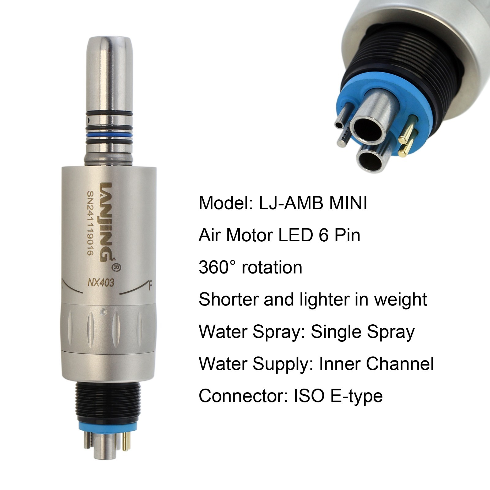 Dental Low Speed Air Motor 6 Hole Handpiece LED Mini Inner Water Single Spray