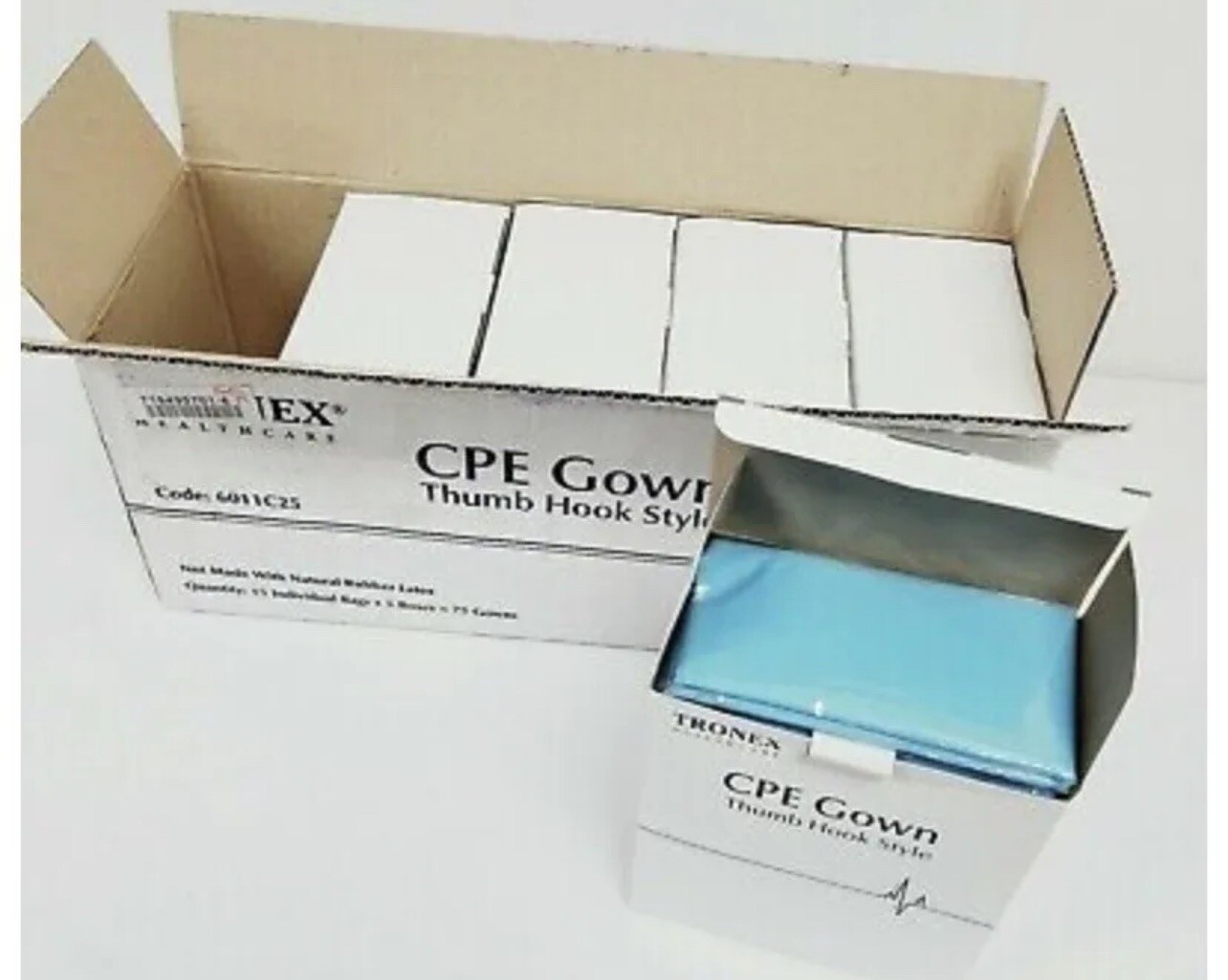 Tronex 6011C25 CPE Gown W/ Thumb Hook Style Unisize Blue – 15/box 5 Boxes N Case