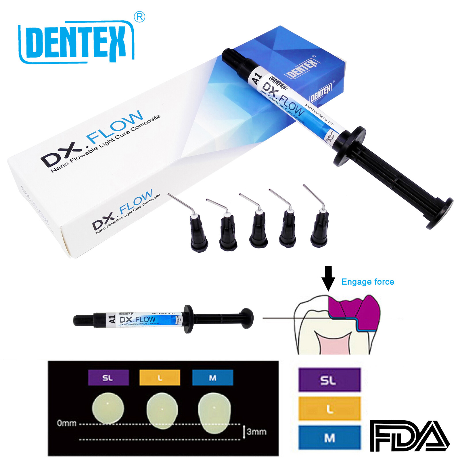 DX.FLOW Dental Flowable Light Cure Composite Resin Medium Flow DENTEX A1 A2 A3