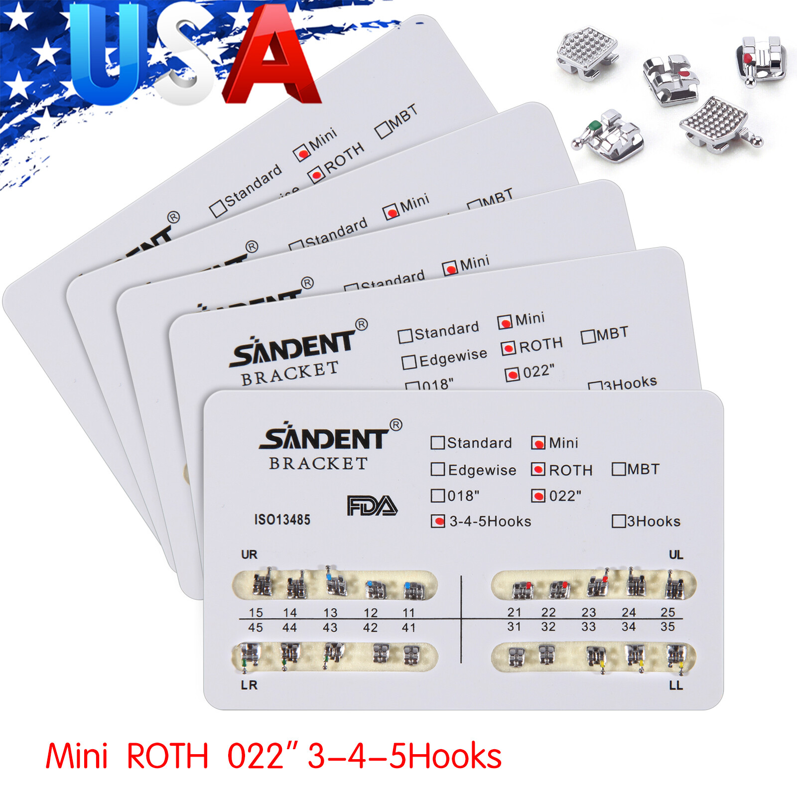 10packs Dental Orthodontic Brackets Braces Mini Roth Slot 022 345 Hook #2 200PCS