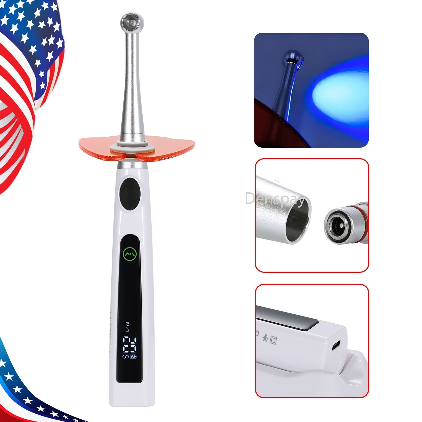 Dental Cordless LED 1S Light Cure Lamp Metal Head Curing Light 360° 4 Modes USA