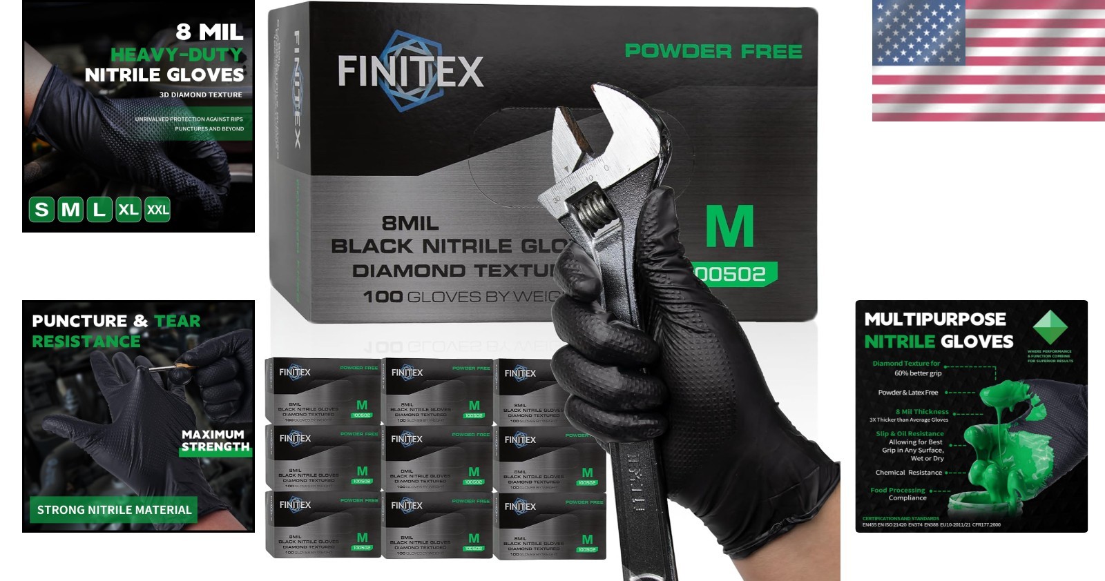 Diamond Textured Black Nitrile Gloves 8Mil – 1000PCS, Ultimate Grip & Protection