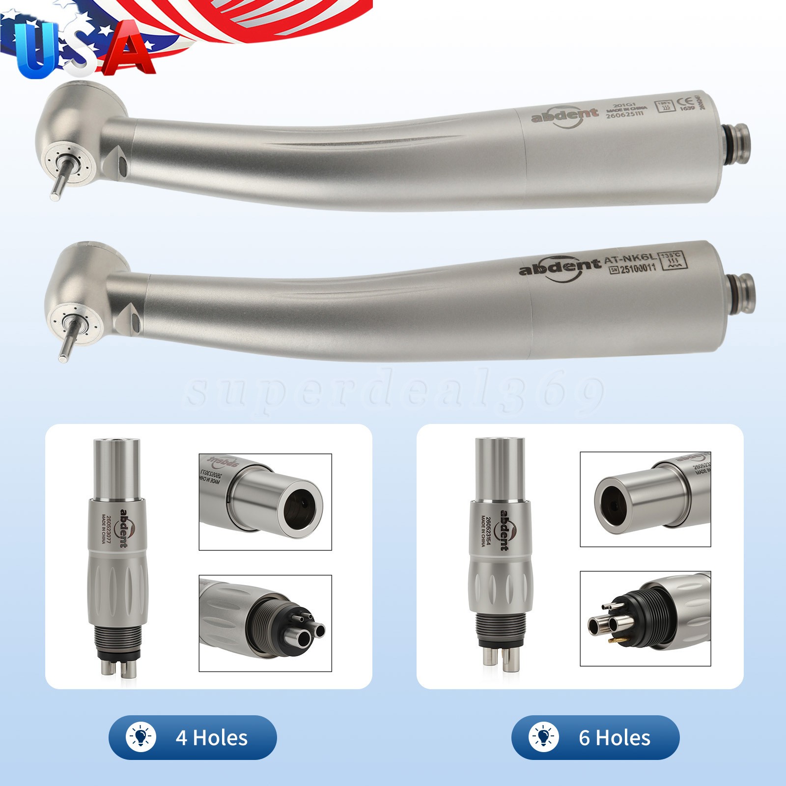 ABDENT Dental Fiber Optic High Speed Handpiece Fit NSK Phatelus LED Coupler 4/6H