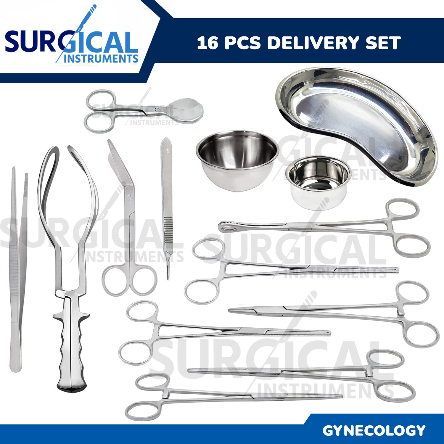 16 Pcs Basic Delivery Set Stainless Gynecology Surgical Instruments German Grade