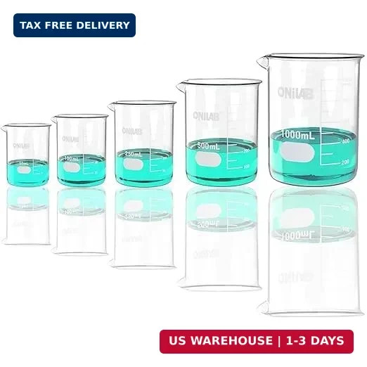 ONiLAB Glass Measuring Beaker Set 50ml 100ml 250ml 500ml 1000ml(Pack of 5) 3.3 B