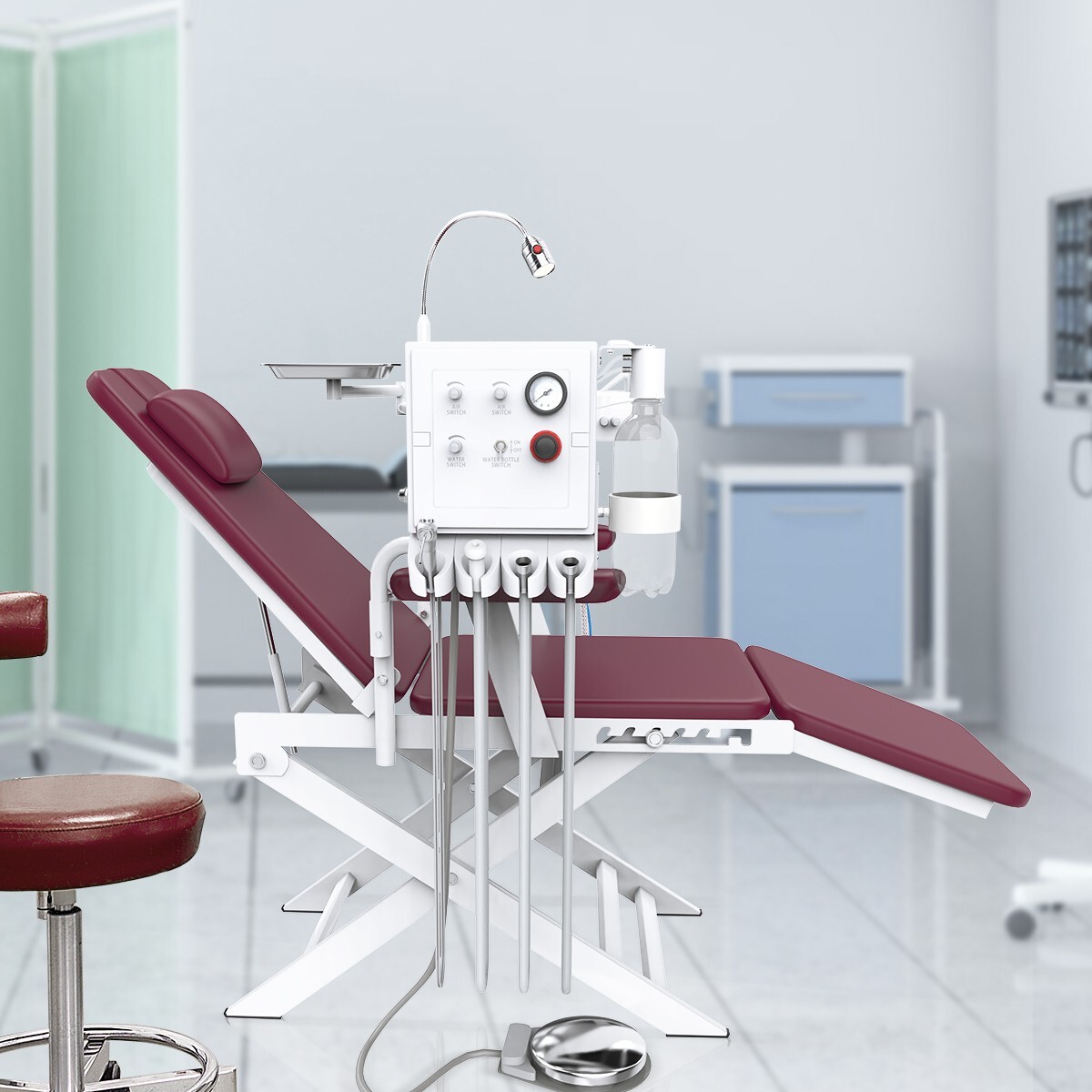 Silla portátil Dental+cubo de saliva+ turbine LED Light unidad dental portatil