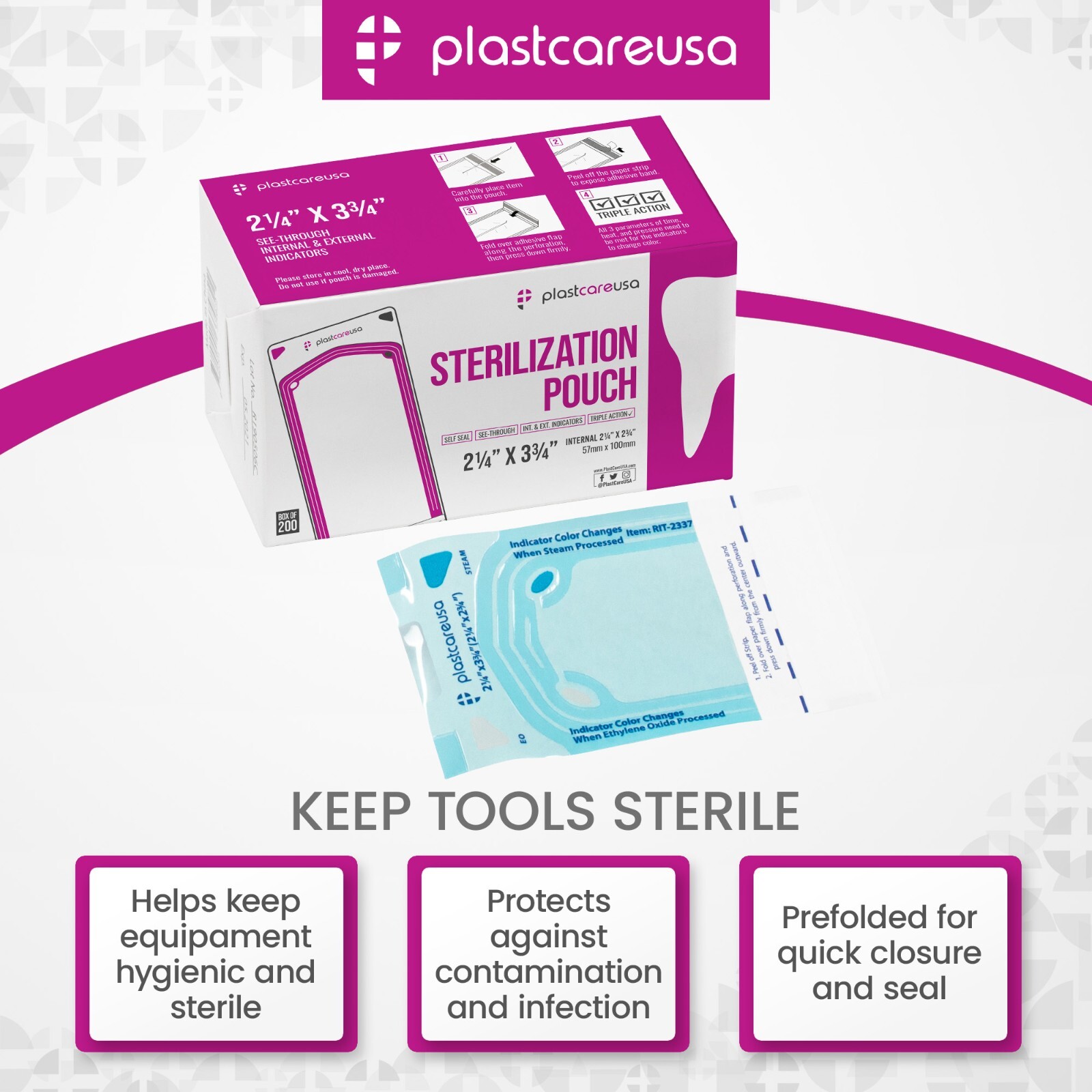 2000 2.25″ x 2.75″ Self-Sterilization Pouches Autoclave Dental Tattoo 10 Box