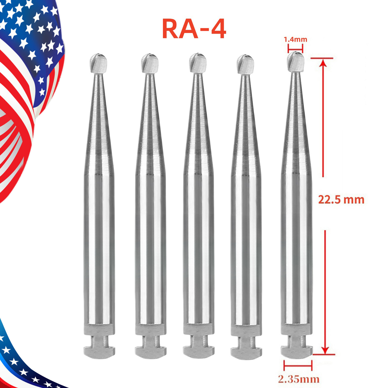SANDENT Dental Round Carbide Bur for Slow Speed Latch RA4 5pcs/pack