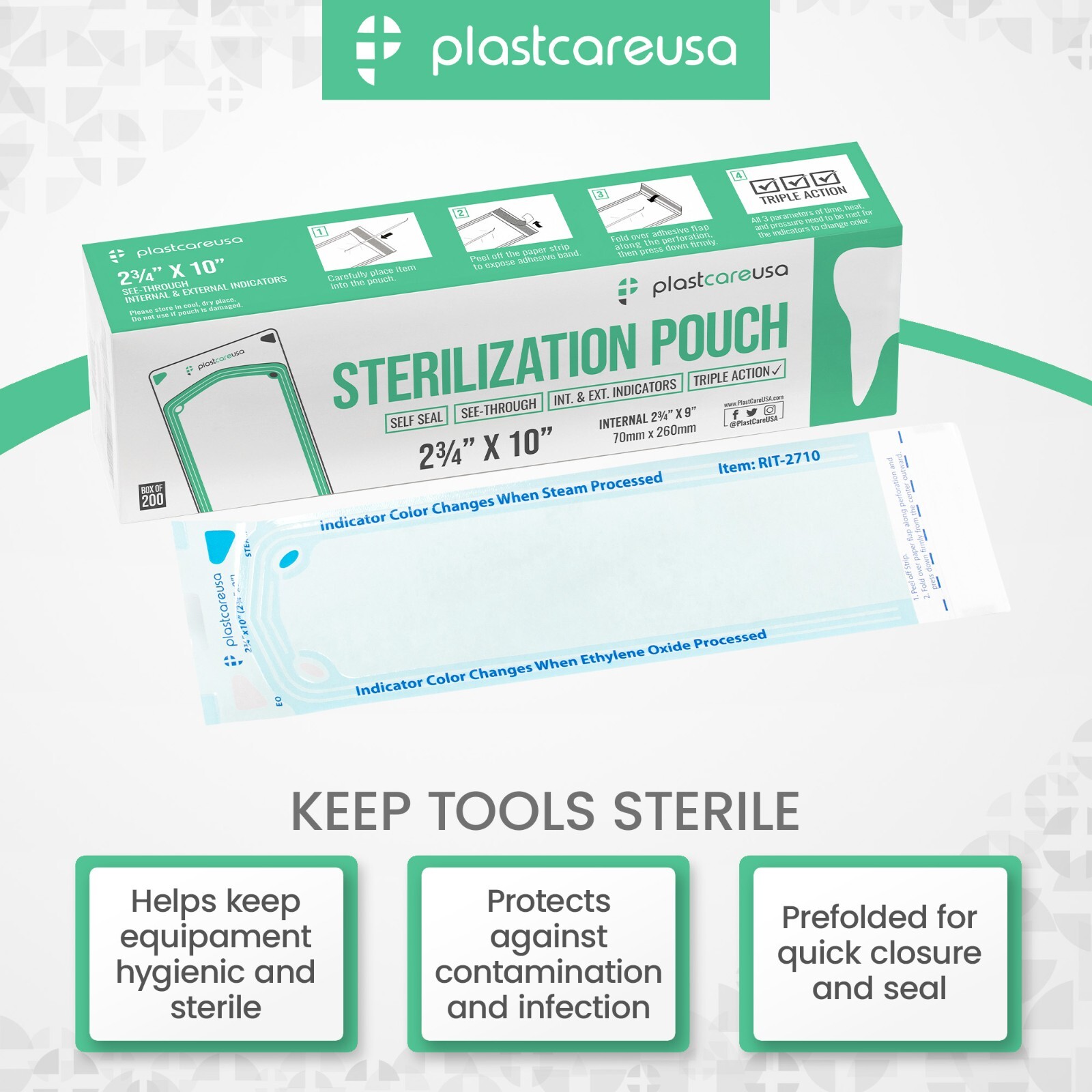 2.75″ x 10″ Self-Sealing Sterilization Pouches for Autoclave (1 Box of 200)