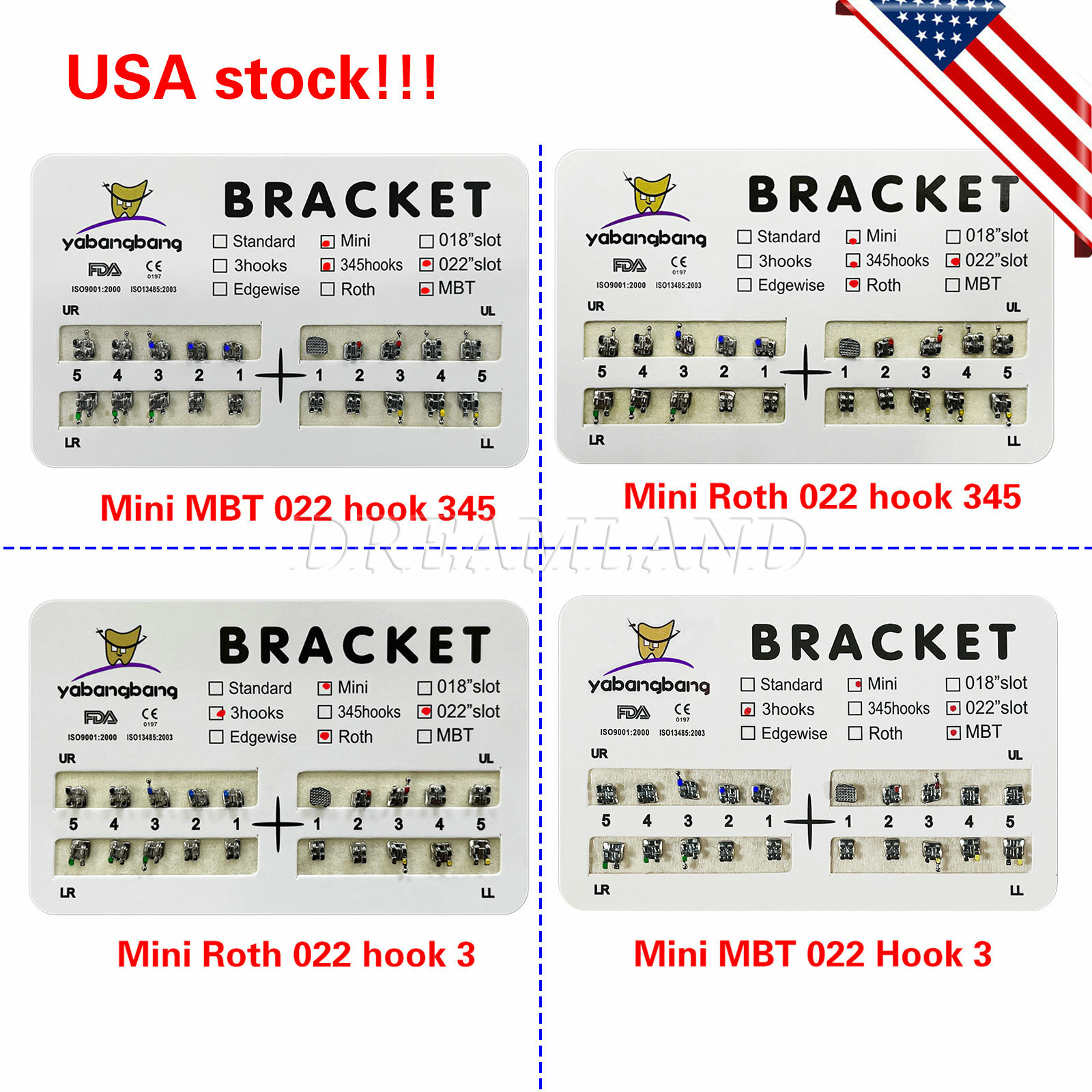 10 Packs/200pcs Dental Metal Orthodontic Brackets Braces Roth/MBT Slot.022