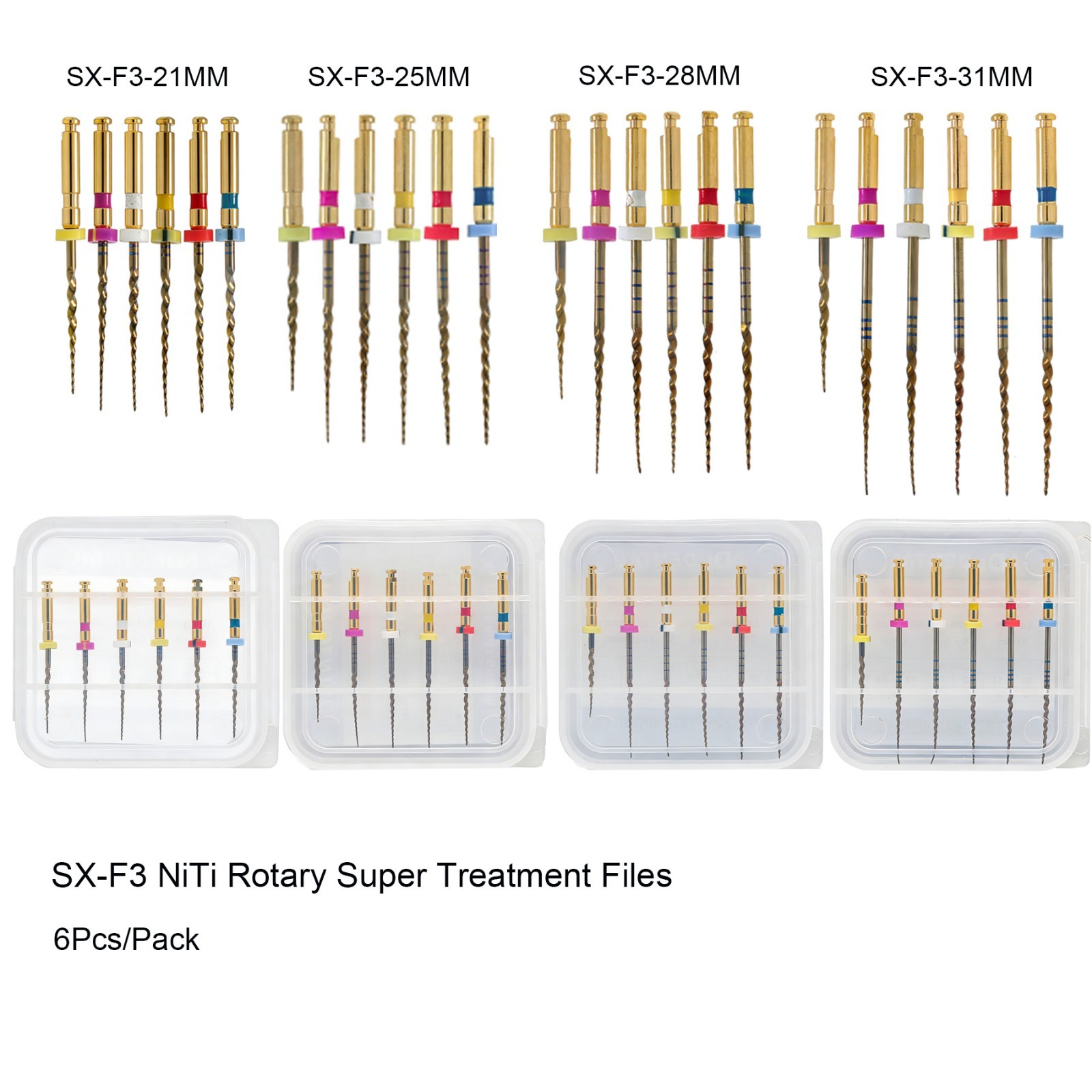 6Pcs Dental Endodontic Rotary File NITI Root Canal Treatment SX-F3 21/25/28/31MM