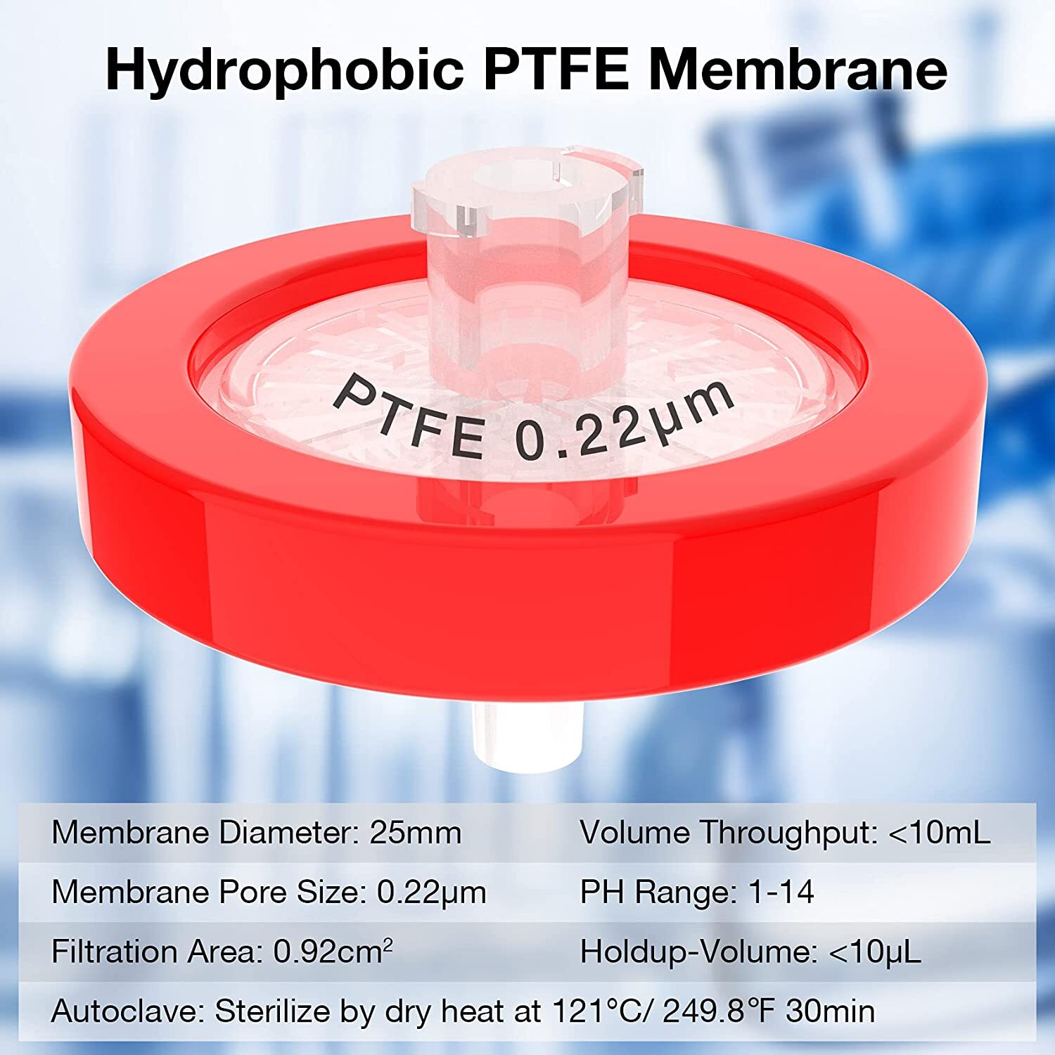 Simpure 500PCS PTFE Syringe Filters 25mm Diameter 0.22um Pore Size Hydrophobic
