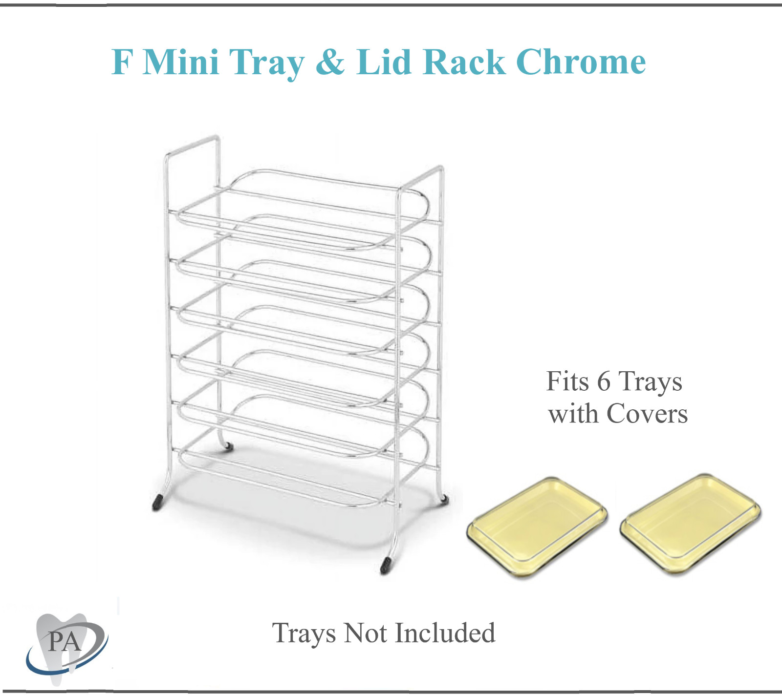 Dental Medical Tray Rack Size F Universal 6 Trays Fits Mini Trays & Lids, Chrome