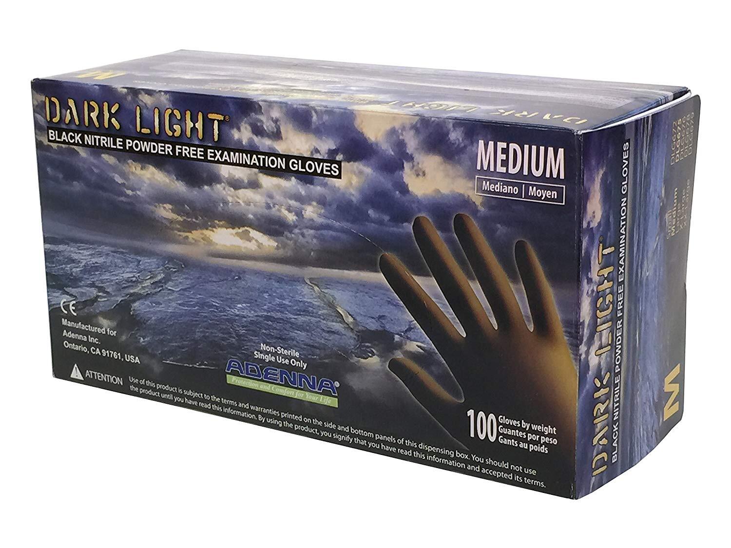 Adenna DLG675 Dark Light 9 mil Nitrile Powder Free Exam Gloves M – Black 100 pcs