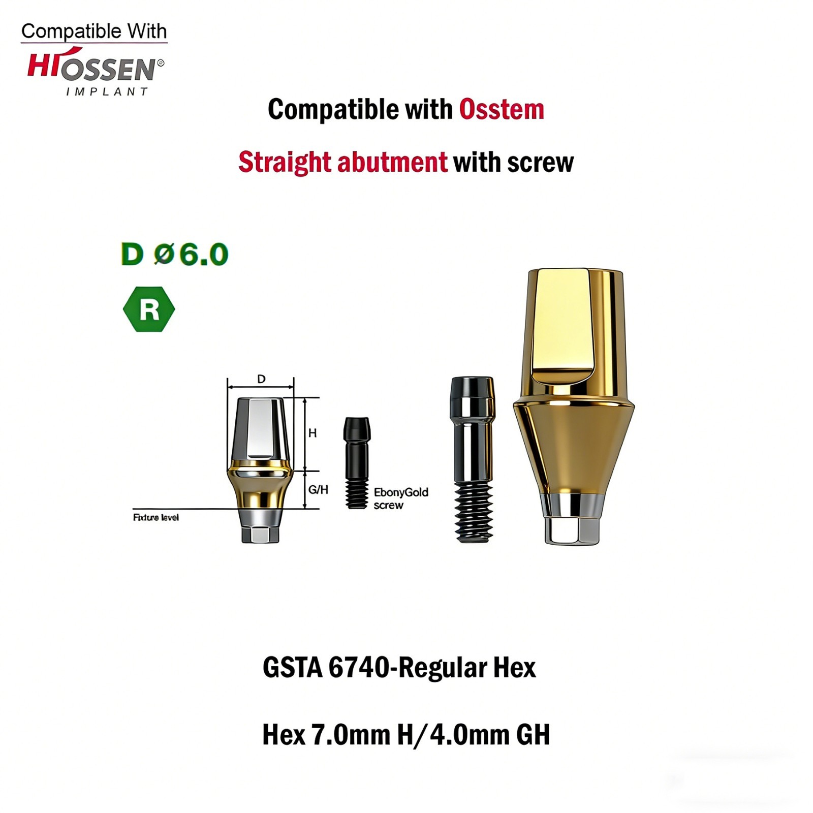 Dental Titanium Cemented straight abutment fits to Osstem Hiossen Mini Regular