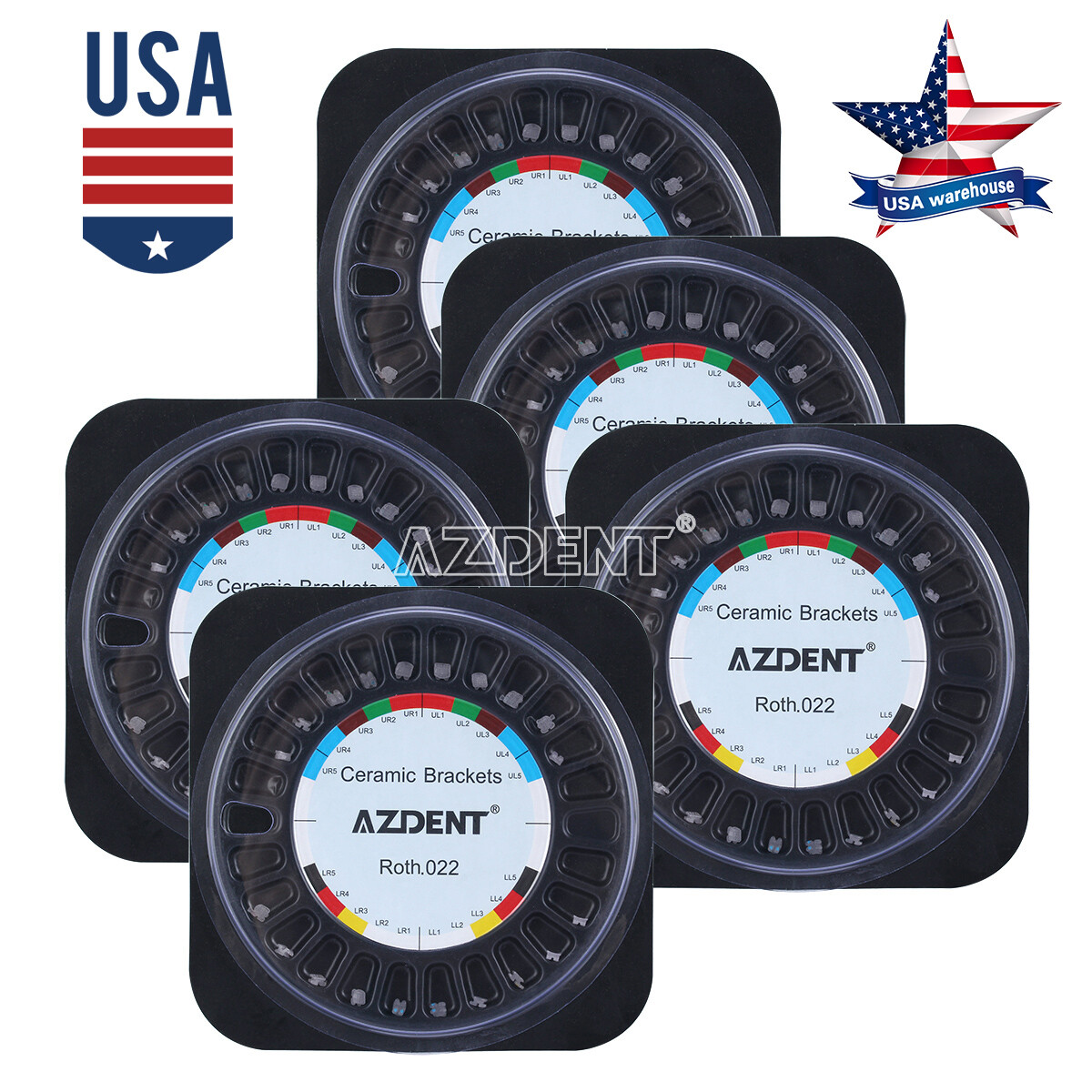 AZDENT Dental Orthodontic Clear Ceramic Brackets Braces Roth. 022 Hooks 3 4 5
