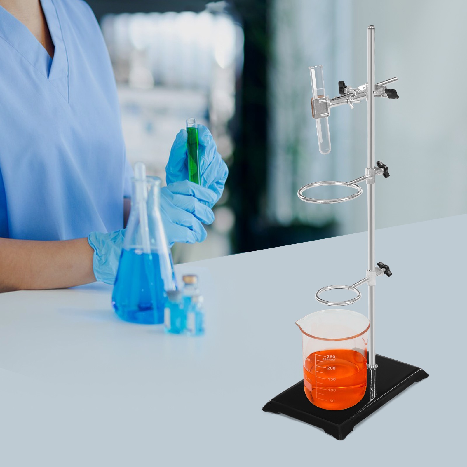 Lab Iron Stand Clamp Ring Set – 50cm Support Holder for Chemistry Experiments
