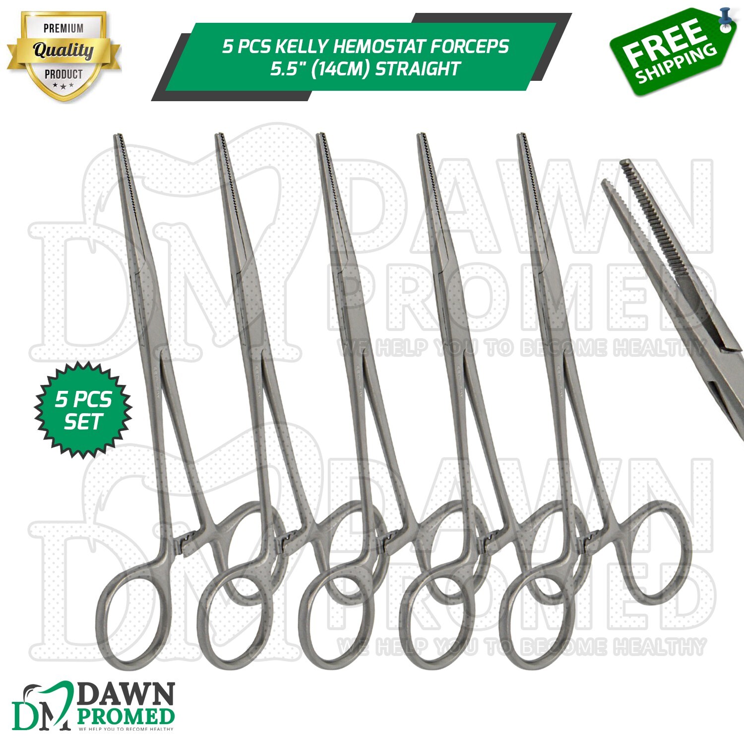 5 Pcs Kelly Hemostat Forceps 5.5″ Straight Locking Clamp Fishing Plier German Gr