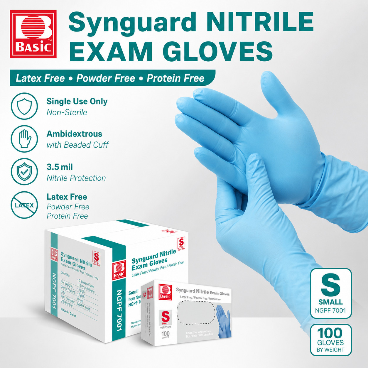 1000 Small Blue Nitrile Exam Gloves, 3.5 Mil, Latex-Free PAST DATE 06/2026