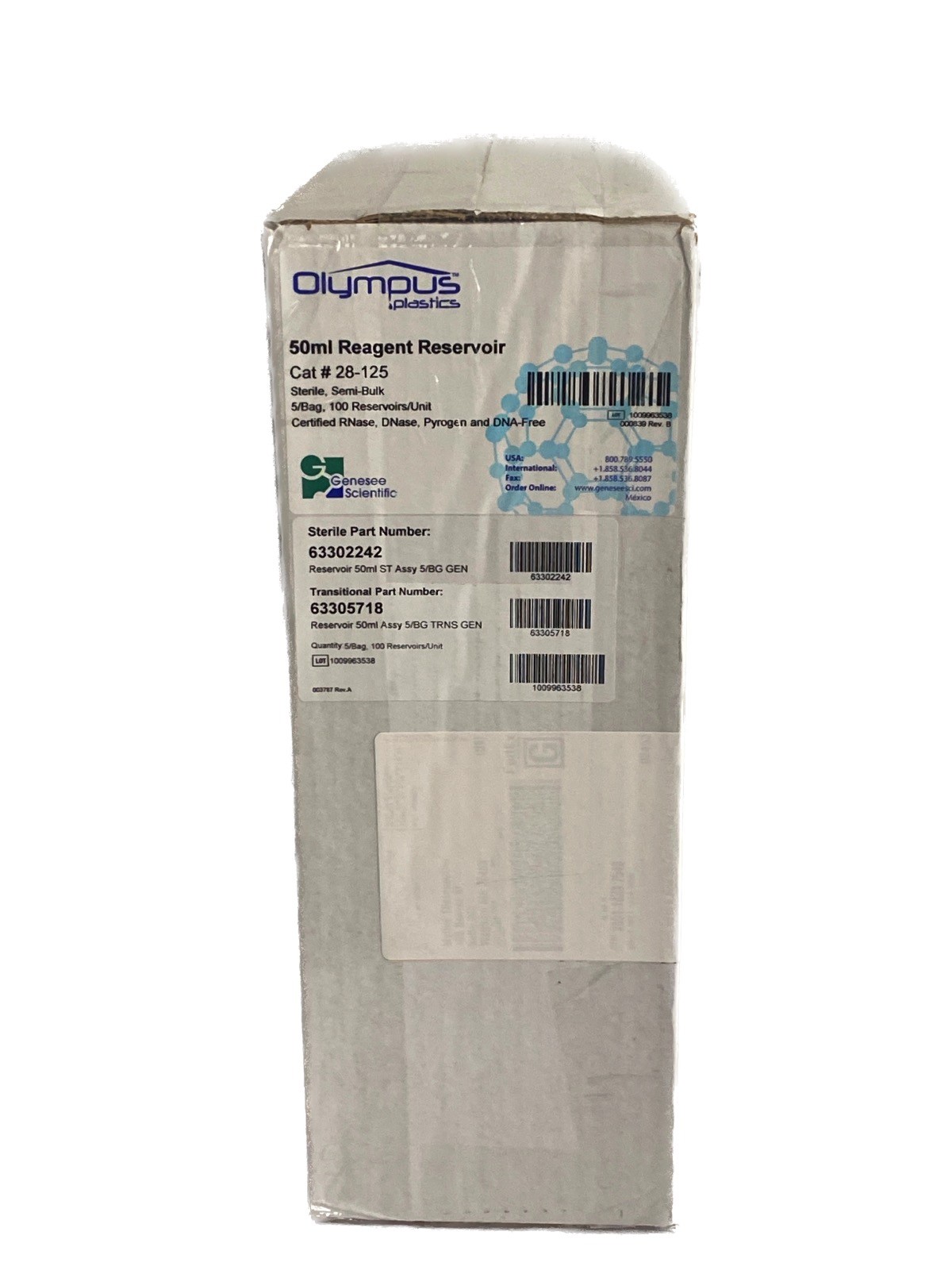 (100/Pk) OLYMPUS 50mL White Polystyrene Reagent Reservoir Sterile 5/Bag 28-125