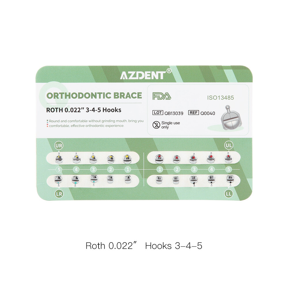 AZDENT Dental Orthodontic Metal Brackets Braces ROTH/MBT 0.022 Hook 345 CE FDA