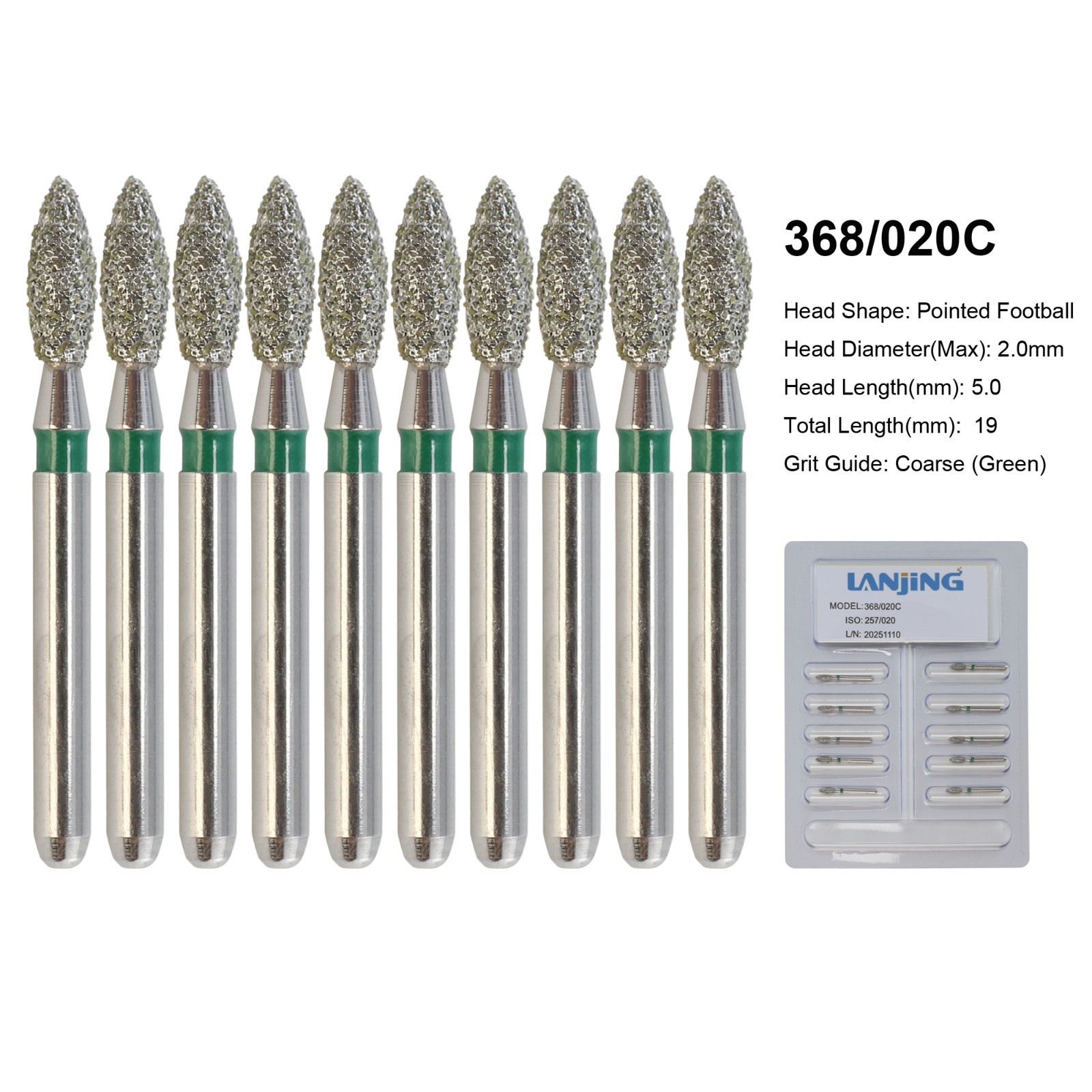 Dental Burs Diamond FG Round End Taper Football Flame Long Round Pear High Speed