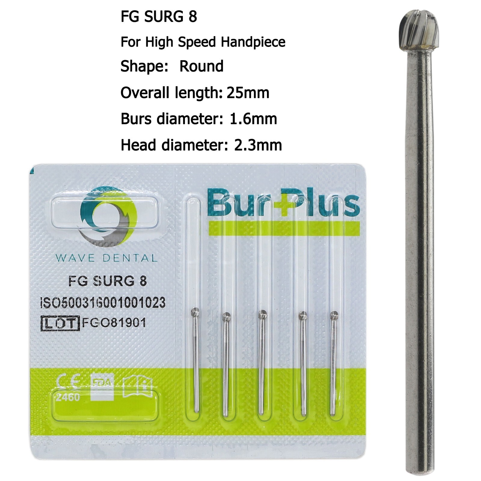 WAVE Dental Surgical Round Burs 2 4 6 8 FG SURG Long 25mm Carbide Bur High Speed