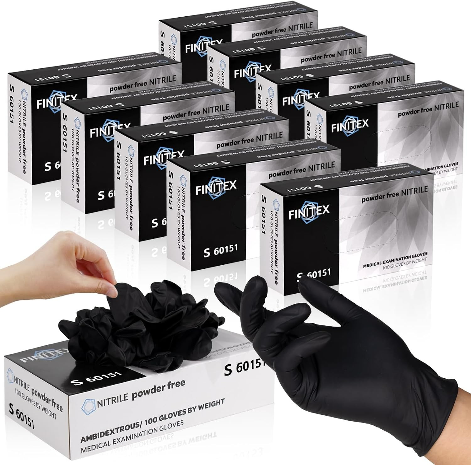 Ambidextrous Black Nitrile Disposable Gloves – 3mil, Powder Free & Textured Grip