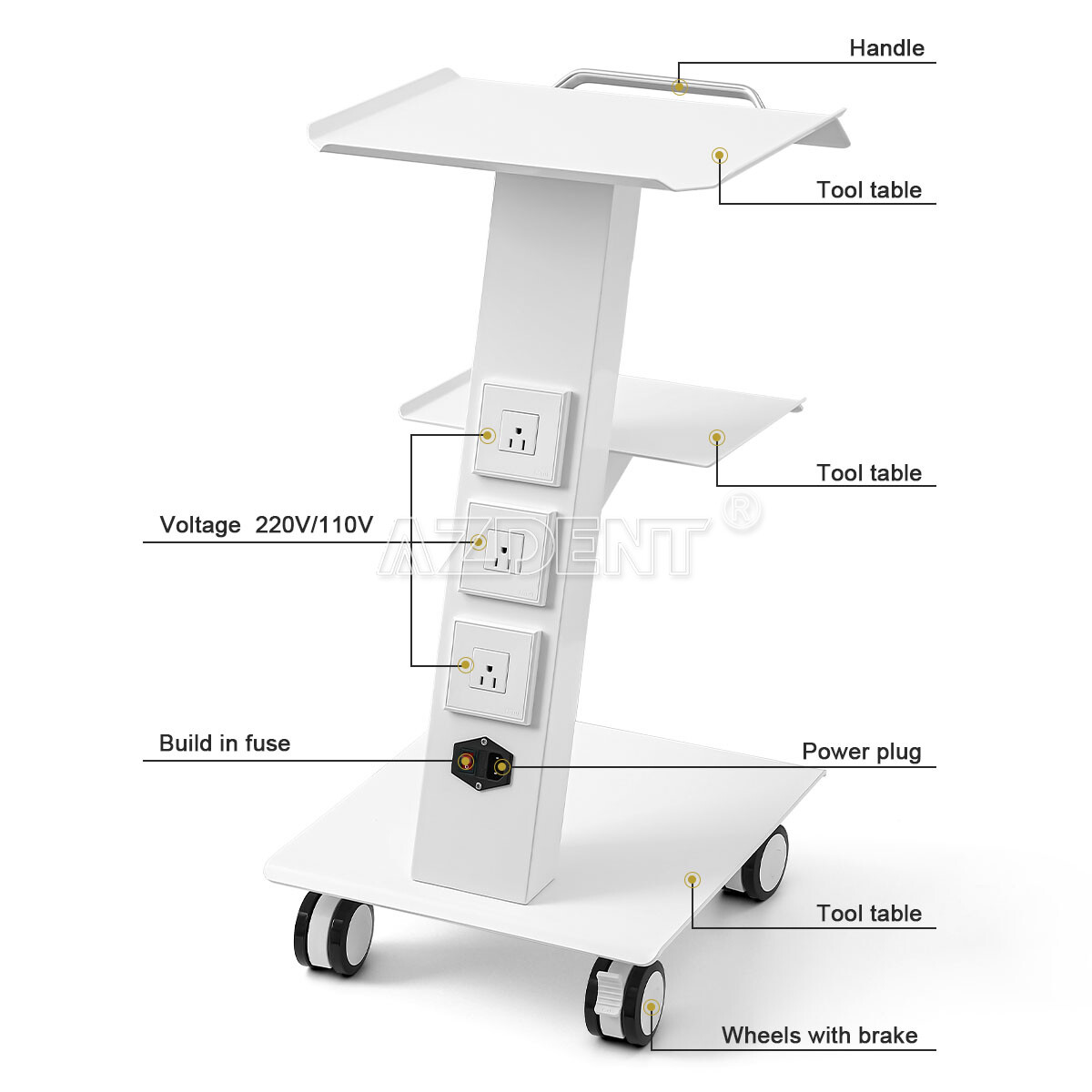 3-Layer Dental Mobile Trolley Cart Built-in Socket /Doctor Assistant Stool
