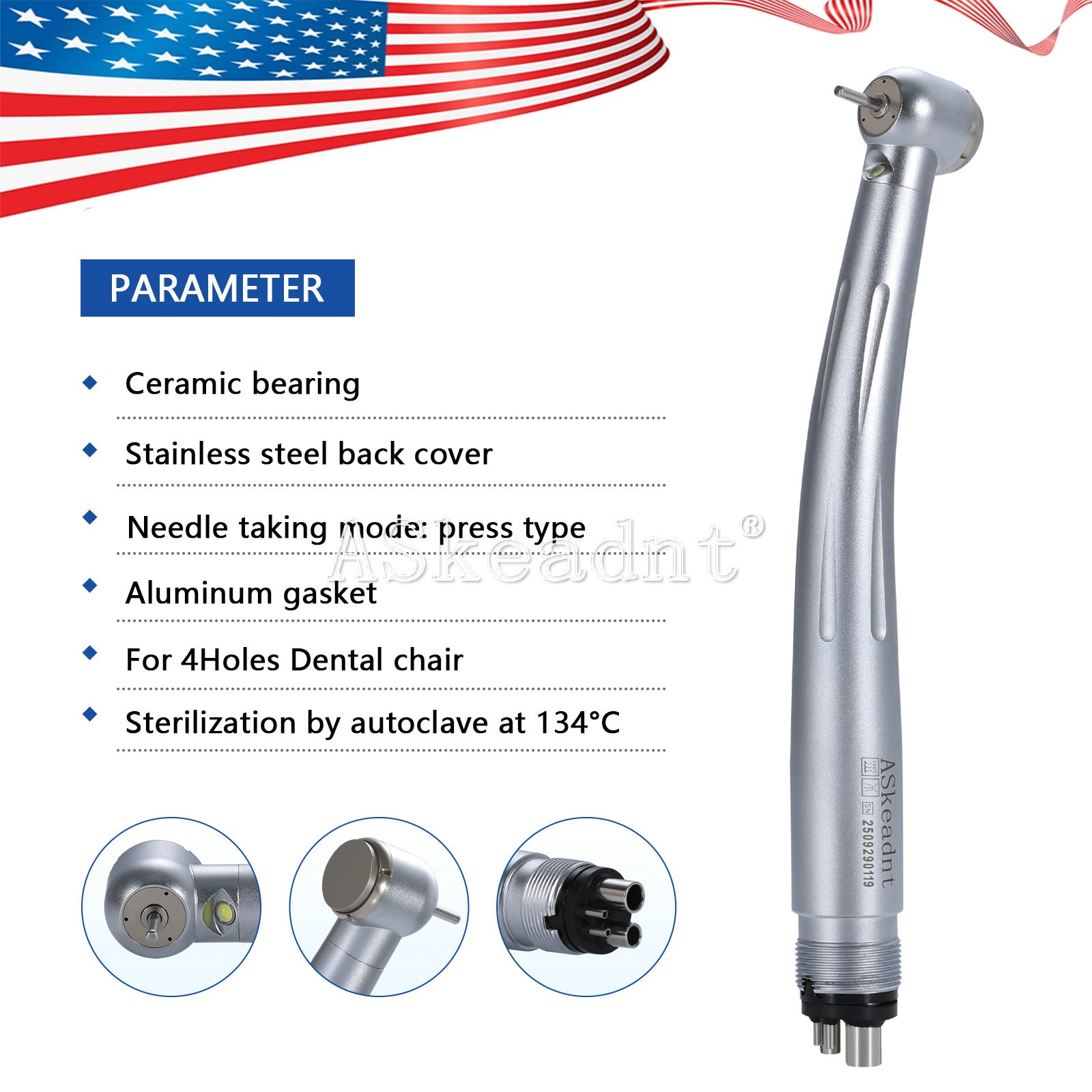 Dental LED E-generator Handpiece Ceramic Bearing 4Hole large torque for KAV
